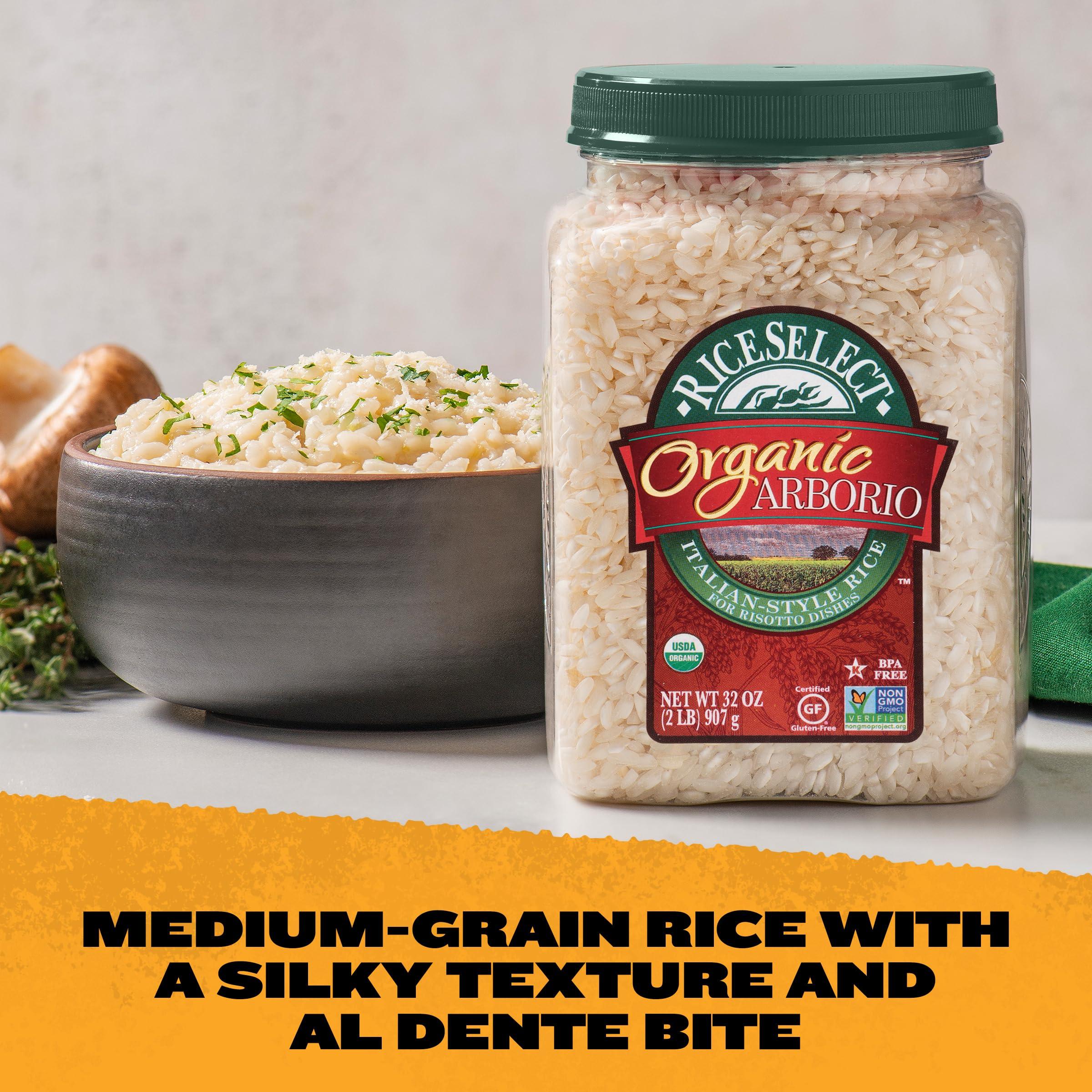 RiceSelect RiceSelect Organic Arborio Rice for Italian Risotto, Premium Gluten-Free Rice, Non-GMO, 32-Ounce Jar, (Pack of 1)