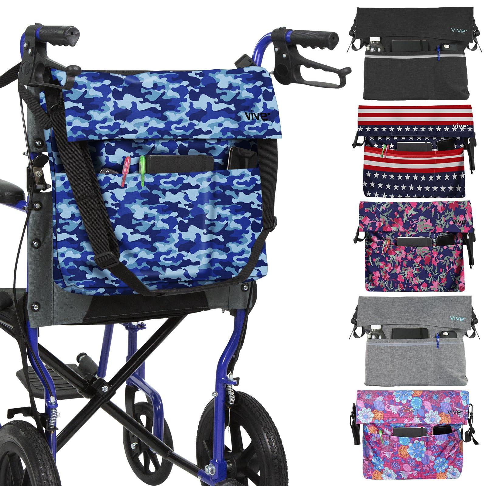 Vive Vive XL Wheelchair Bag - Waterproof, Scratch-Resistant, Double-Stitched, Machine Washable Accessory for Adults, Seniors, 15 Colors - Storage Walker Backpack to Hang on Back of Wheel Chair