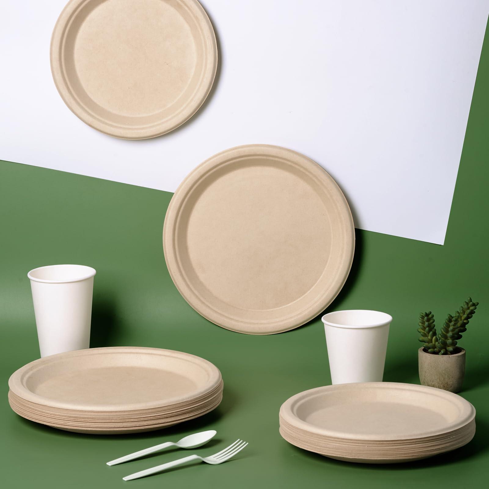 JOLLY CHEF JOLLY CHEF Compostable Heavy Duty Plates 10 Inch [150 Pack] Eco-Friendly Disposable Natural Paper Plates Bagasse Biodegradable Plates Bulk for Party Dinner Sugarcane Fibers Round Plates(Brown)