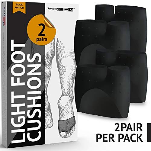 BRISON Metatarsal Pads Ball of Foot Cushions - Soft Gel Forefoot Sleeves Mortons Neuroma Callus Metatarsalgia Feet Pain Relief Bunion Forefoot Cushioning Relief Women Men - 2 Pairs - Black