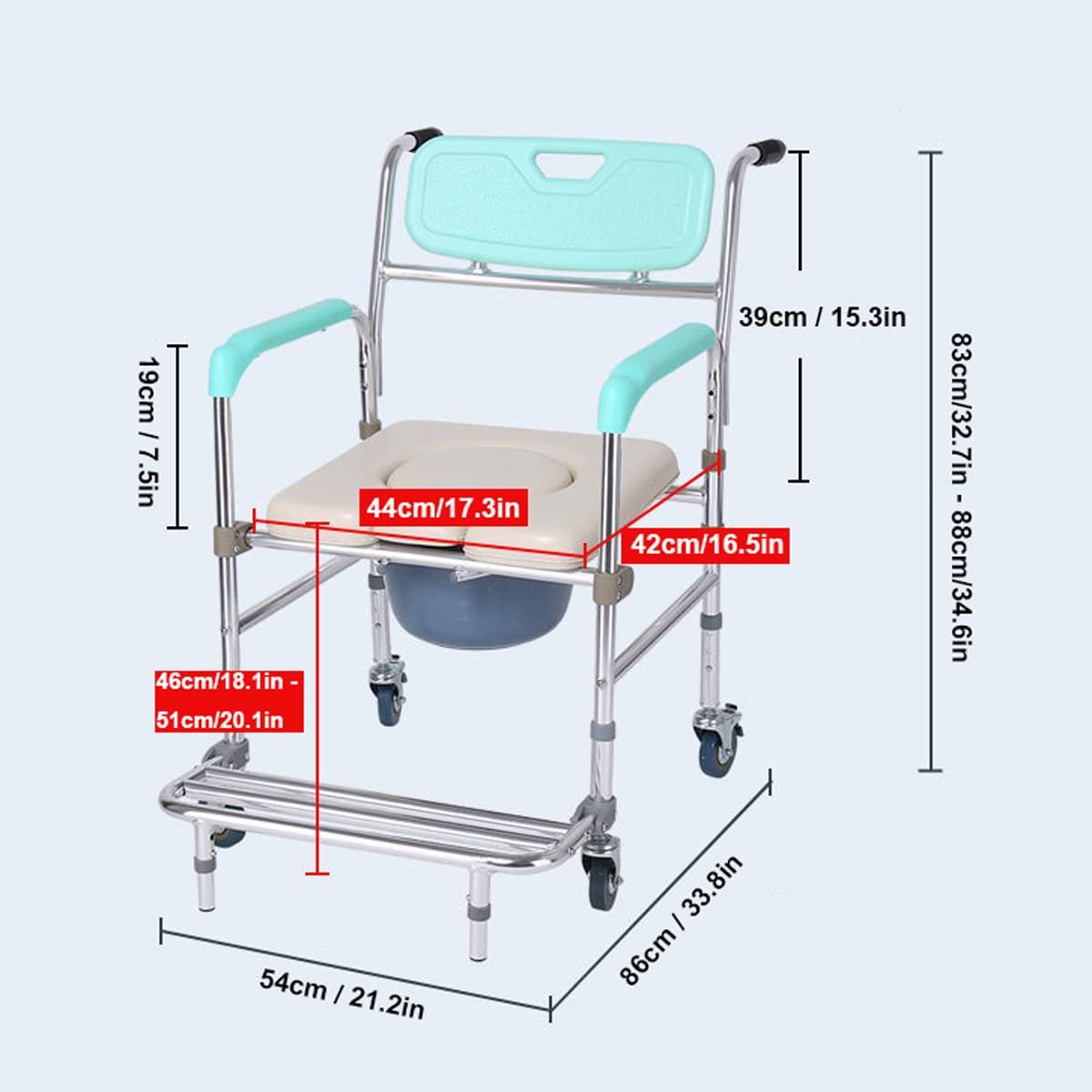 GaRcan GaRcan Seniors Potty Chair, Adult Portable Toilet Seat, Height Adjustable and Commode Padded Backrest and Padded Seat with Casters, for Elderly and Disabled