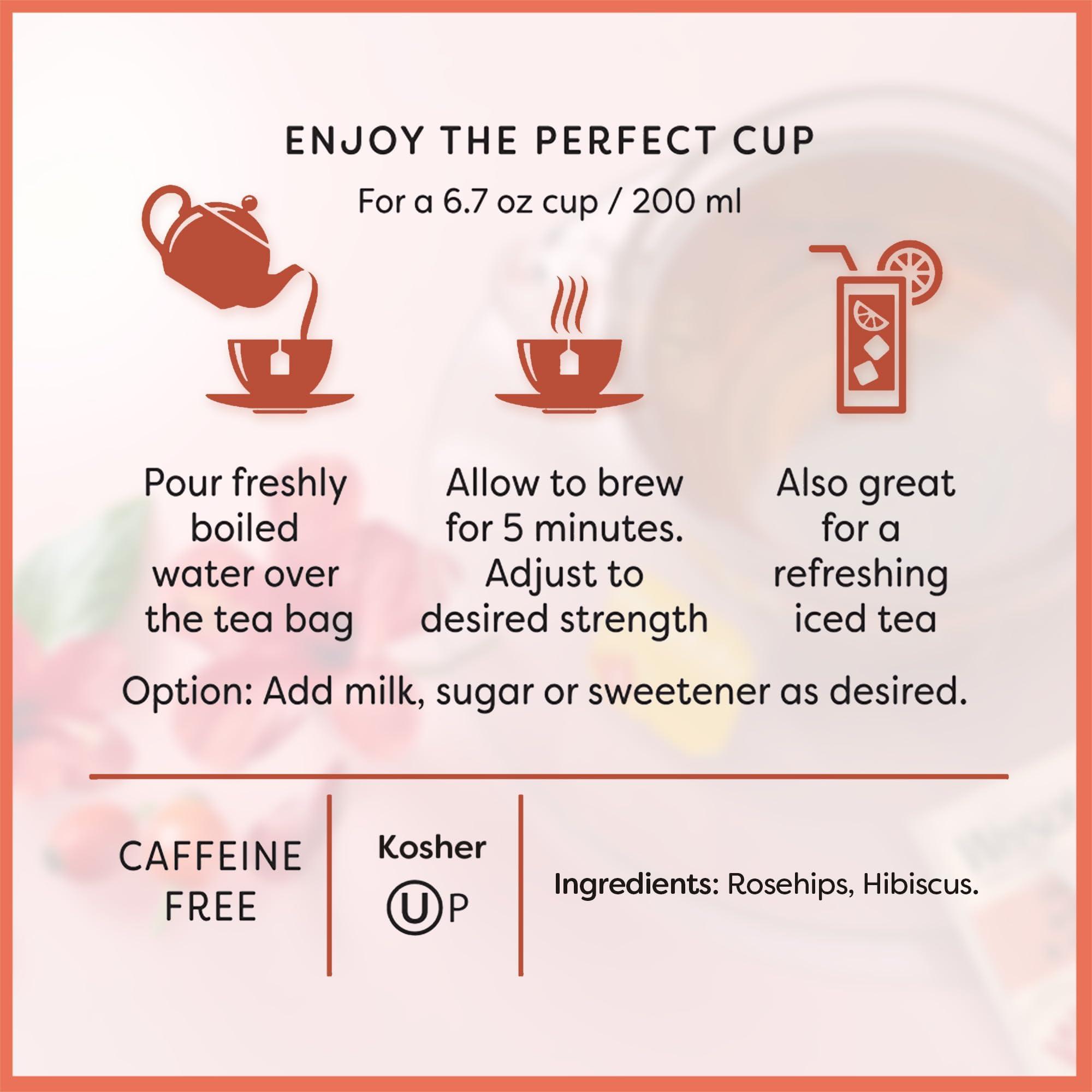 Wissotzky Wissotzky Rosehip & Hibiscus Herbal Tea (3 Pack - 60 Tea Bags) | Exotic Blend | Caffeine Free Tea | Immune Boost