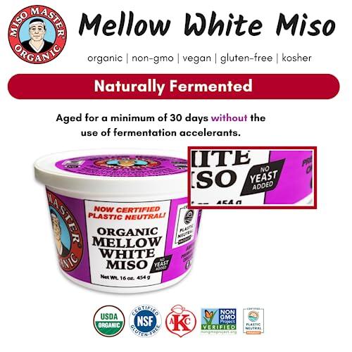 MISO MASTER ORGANIC Miso Master Organic Mellow White Miso, Gluten-Free, Organic, Non-GMO, Vegan, Kosher, Vegan White Miso Paste, 16 oz tub
