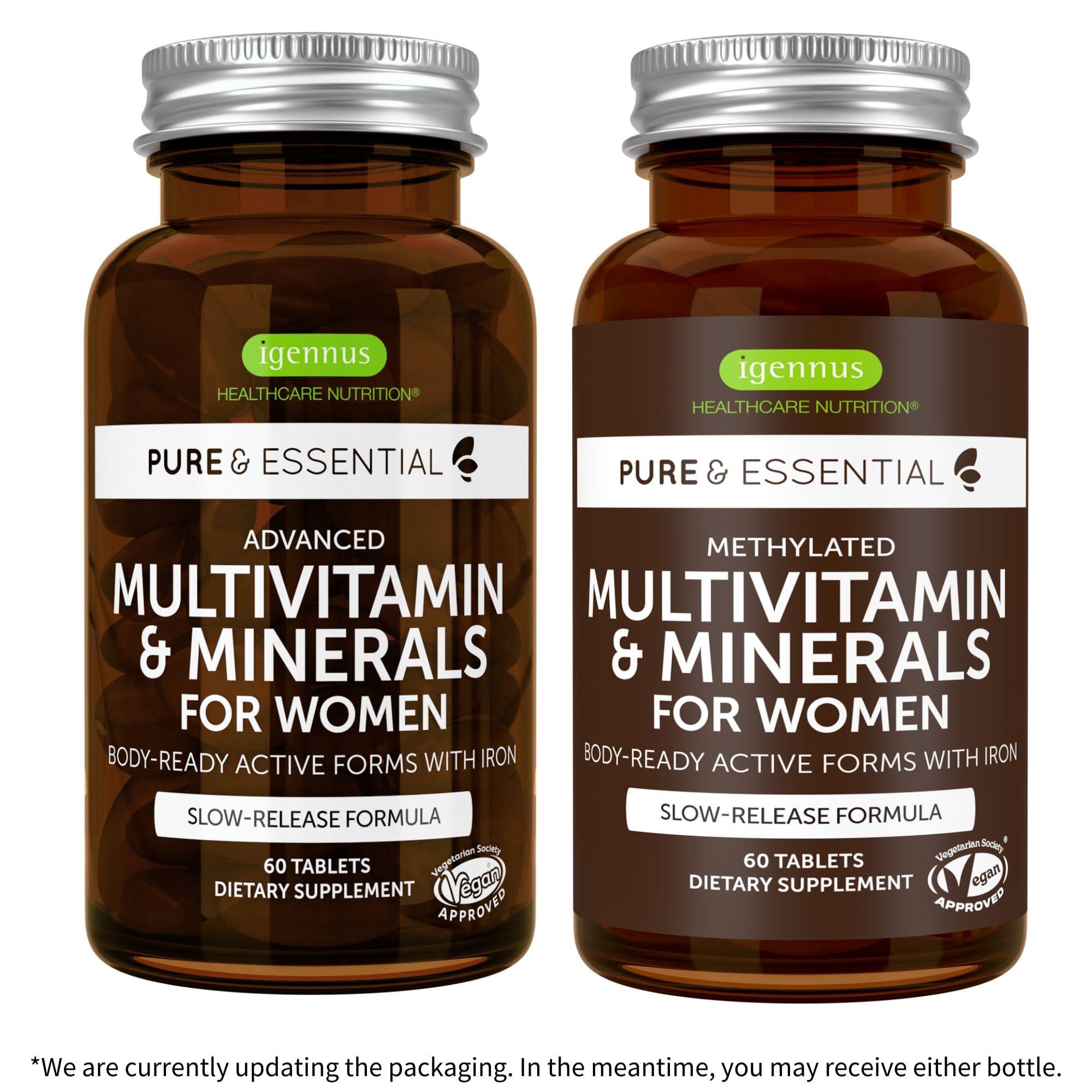 Igennus Healthcare Nutrition Multivitamin & Minerals for Women + Calcium & Magnesium Complex Vegan Bundle, Sustained Release Advanced Multivitamin + 2:1 Plant Based Algae Mineral Complex, by Igennus