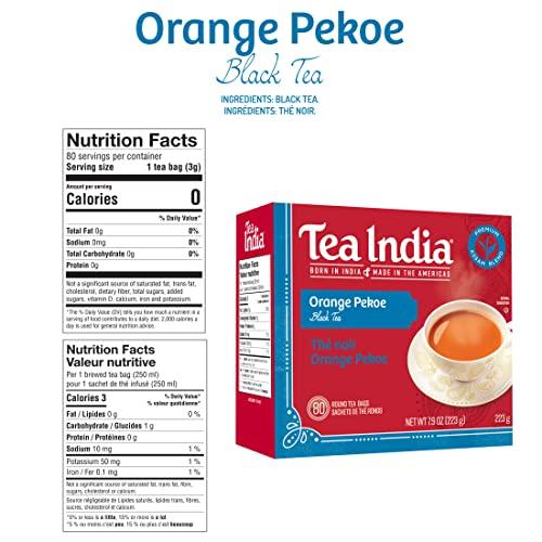 Tea India Tea India Orange Pekoe Black Tea Chai Flavorful Blend Of Black Tea & Natural Ingredients Strong Full-Bodied Traditional Indian Caffeinated Tea 80 Round Teabags