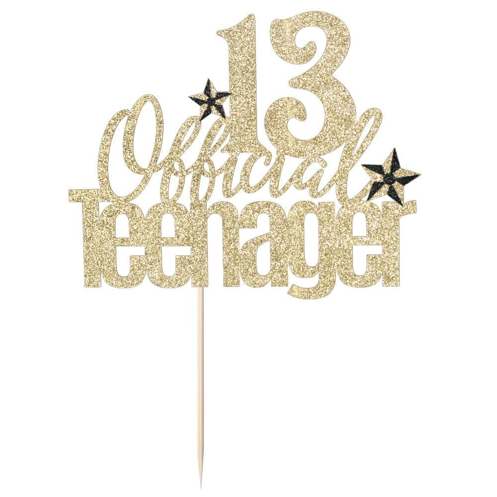 Qertesl Qertesl 13 Official Teenager Cake Topper, 13th Birthday Cake Topper, Hello 13 Cake Topper, Cheers to 13 Years, Boy Girl 13th Birthday Party Cake Decoration (gold)