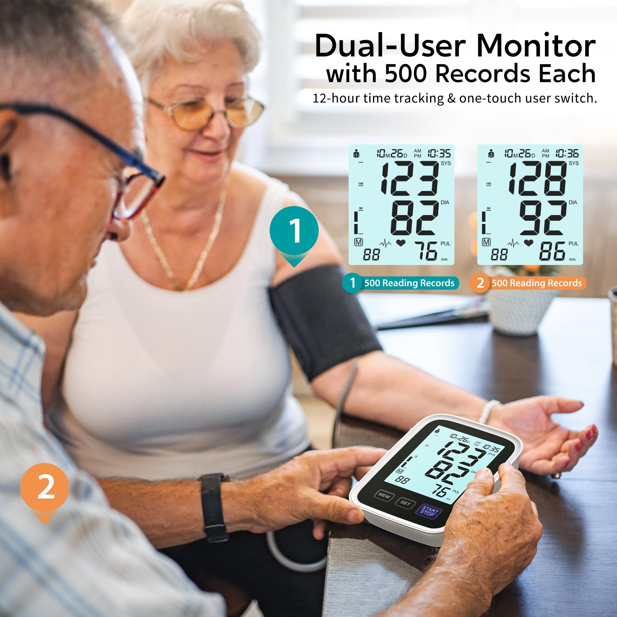 AQESO Blood Pressure Machine Upper Arm, 2 Size Cuffs M/L and XL, Medium/Large 9\"-17\" and Extra Large Cuff 13\"-21\", Accurate Automatic Digital BP Cuff Home Use, Large Backlit LCD, BP Monitor Dual-User Mode