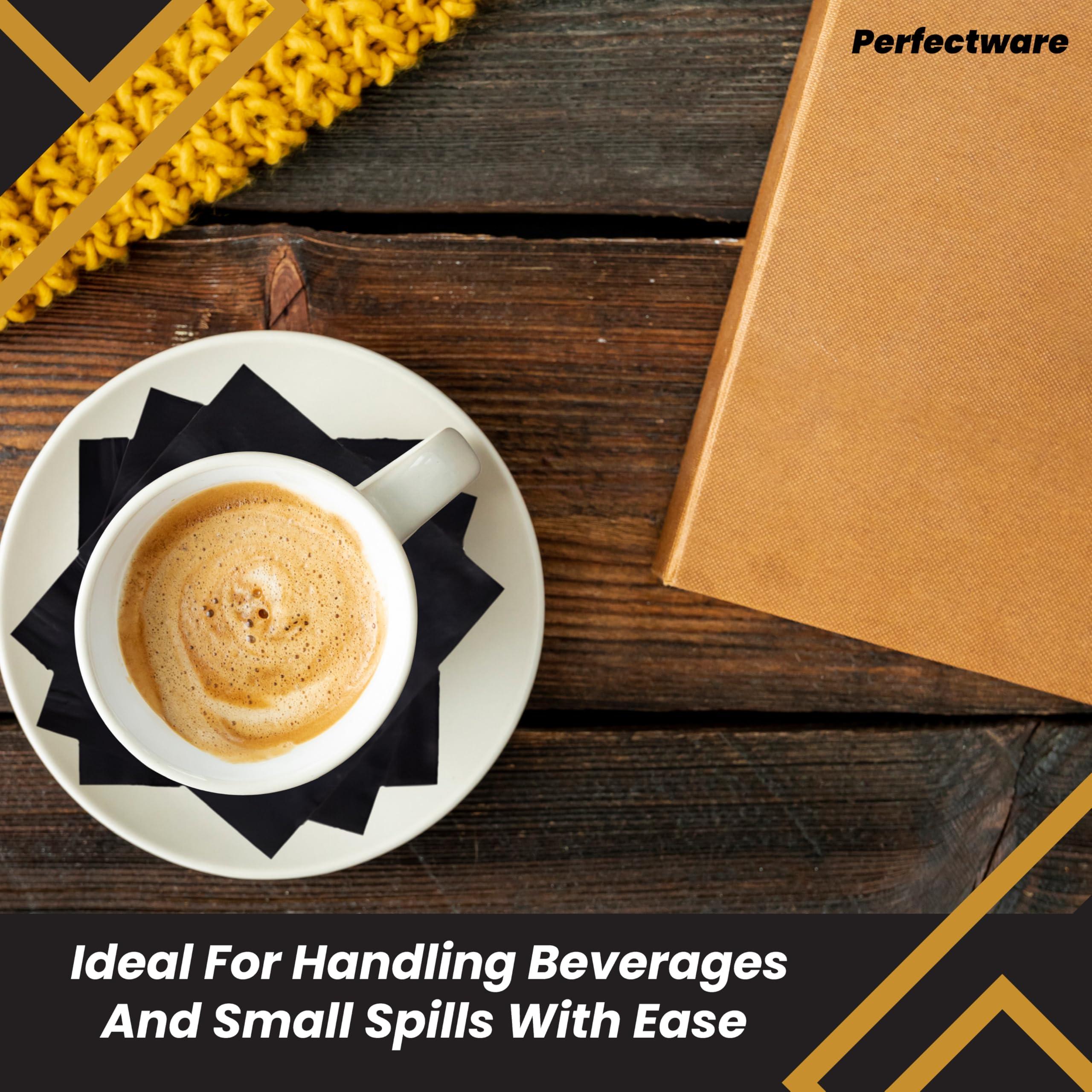 Perfectware Perfectware 2ply Black Beverage Napkins. 2Ply Cocktail Black Napkins. 10 x 10 Black Beverage Napkin., Pack of 300ct