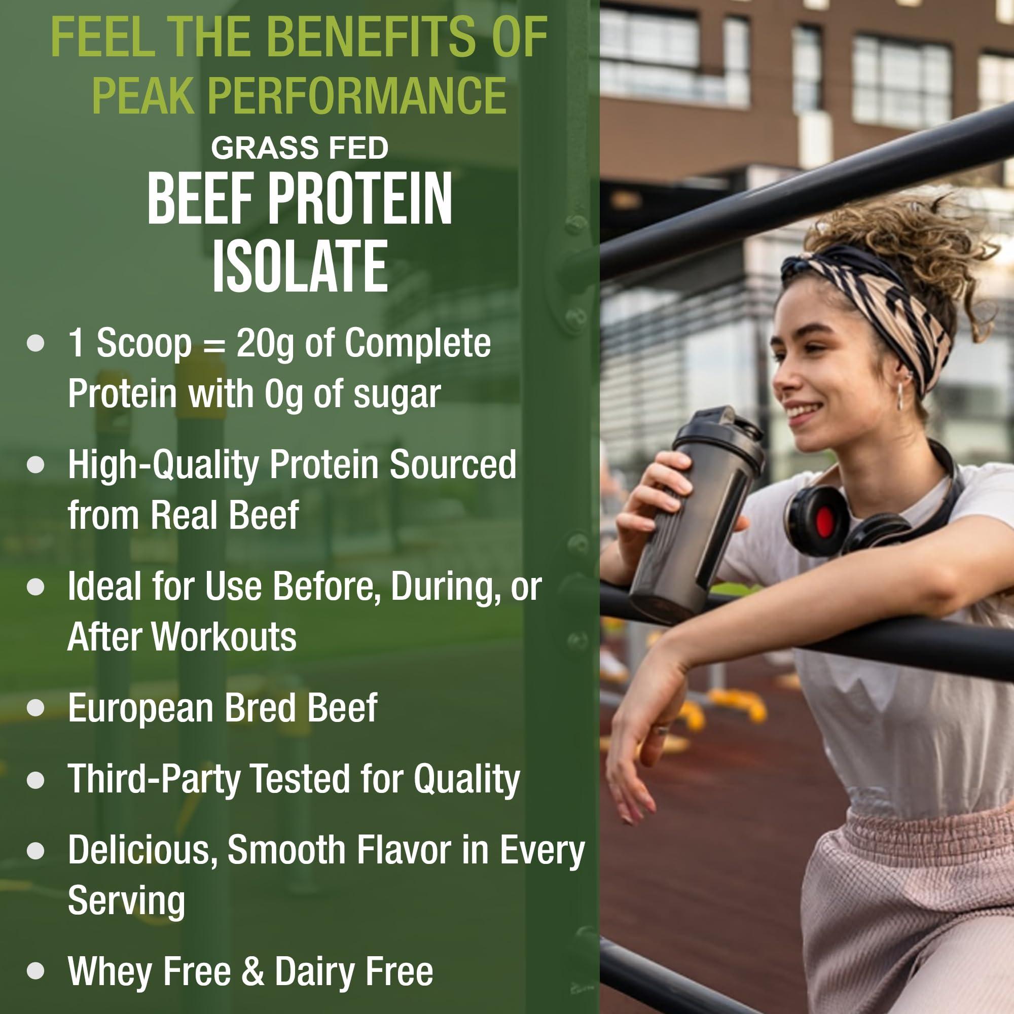Peak Performance Grass Fed Beef Protein Powder - Lactose Free Great Tasting Beef Protein Isolate. Complete Animal Based Non Dairy Paleo Carnivore Supplement for Prime Muscle Building. No Whey. Vanilla Flavor