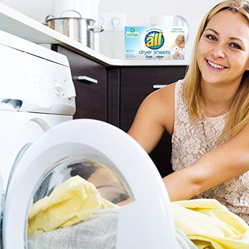 all all Fabric Softener Dryer Sheets for Sensitive Skin, Free Clear, 80 Count