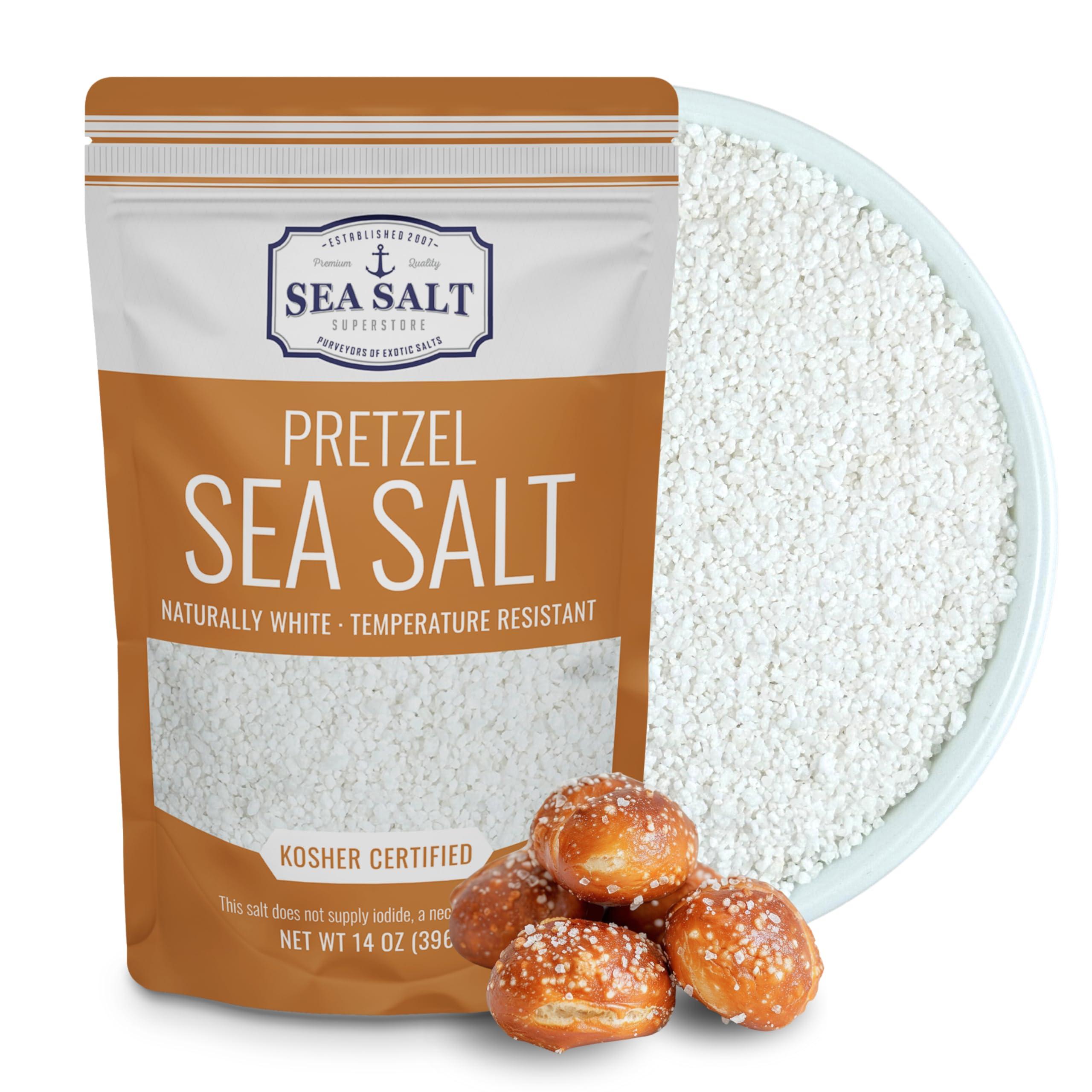 Sea Salt Superstore Pretzel Sea Salt, Coarse Sea Salt for Soft Pretzels, Heat Resistant Bagel and Soft Pretzel Salt, All Natural Sea Salt for Baking, 14 oz Bag, Sea Salt Superstore
