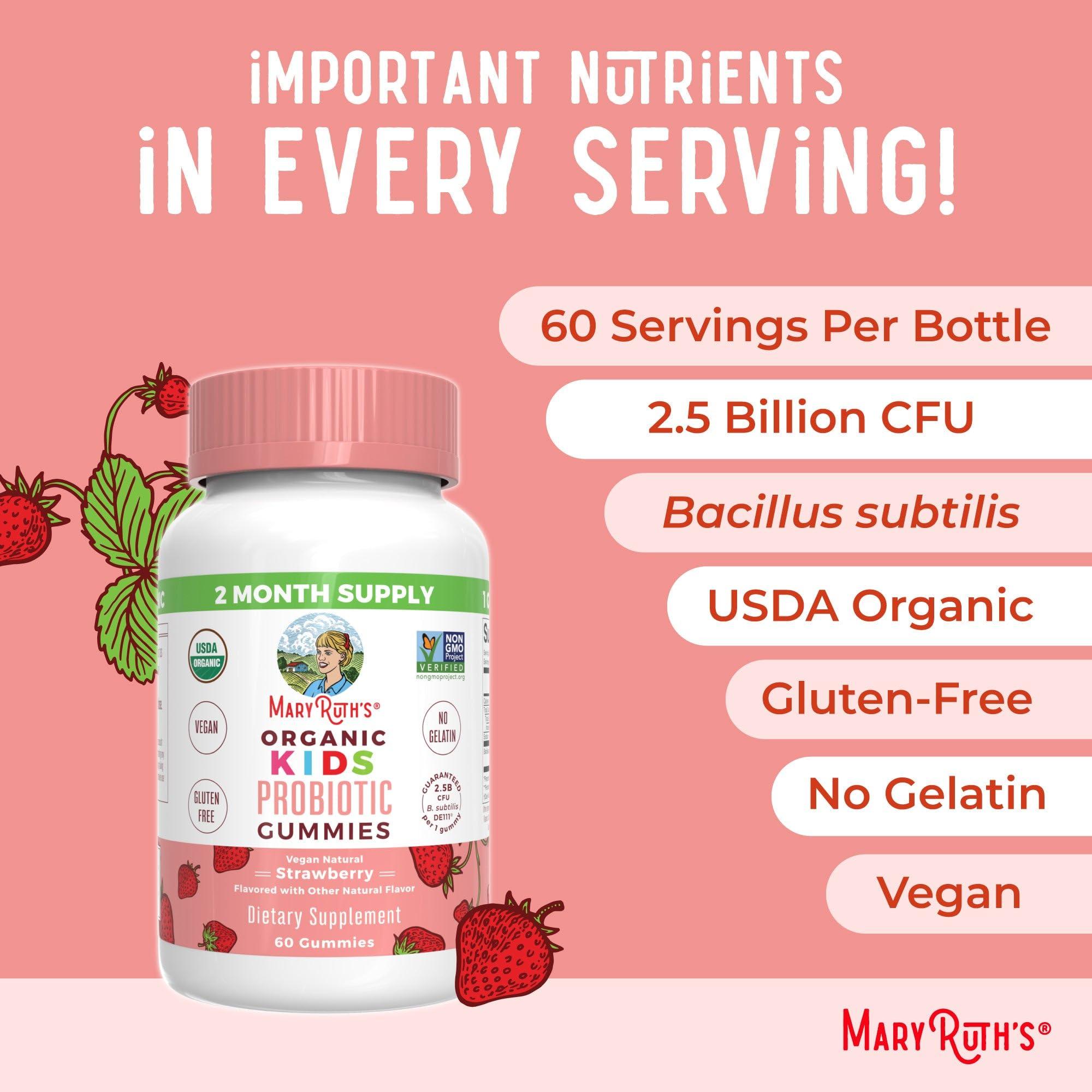 MaryRuth Organics MaryRuth Organics Multivitamin and Probiotic Gummies (Strawberry) for Kids | Clean Label Project Verified | Vitamins for Gut Health, Immunity, & Overall Wellness | Vegan, Non-GMO, Gluten Free