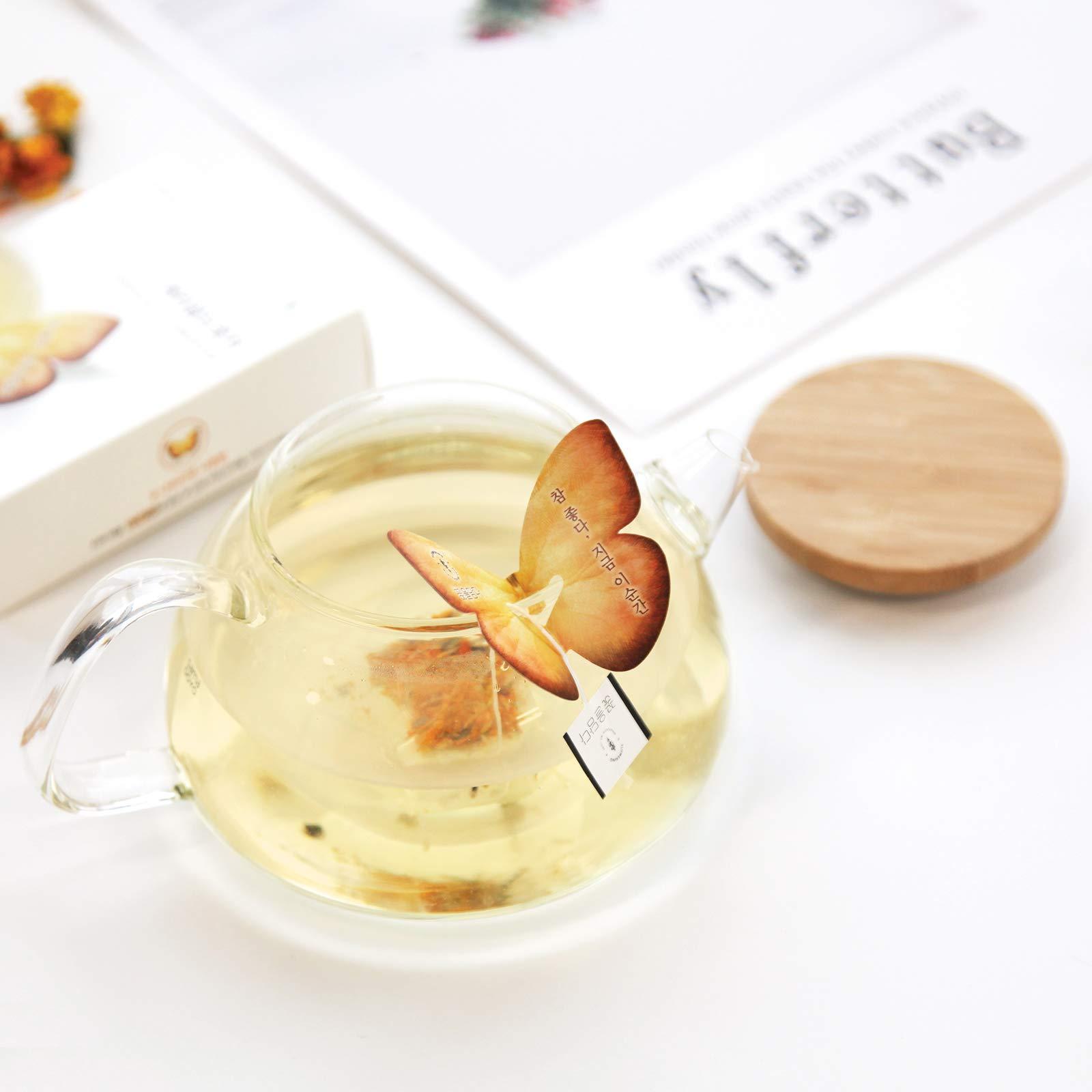 KKOKDAM KKOKDAM Korean Tea Gift Set 3 Flavor Yellow Tea Variety Pack with Butterfly Tea Bags Unique Fancy Tea Bag Sampler Elegant Korean Gift Box for Tea Lovers Perfect Tea Gifts