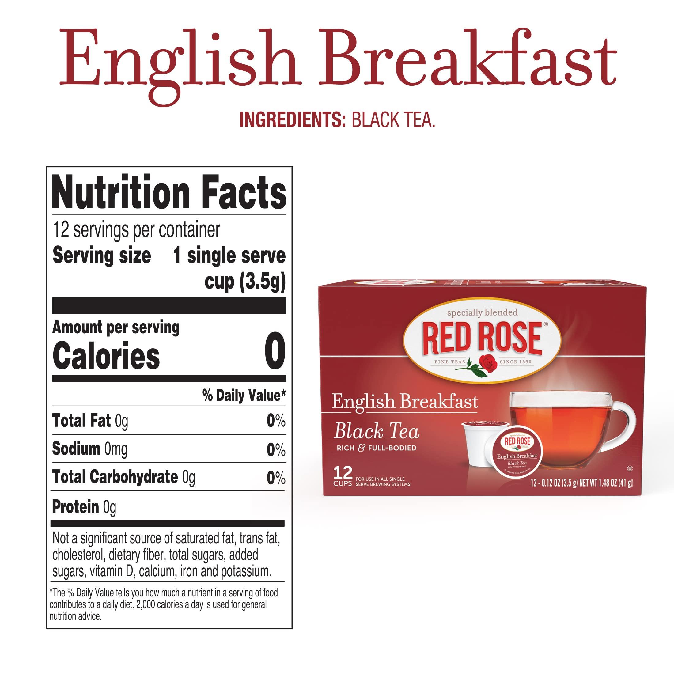 Red Rose Red Rose Teas Black Teas, 72 Single Serve Cups K-Cup Pods for Keurig Coffee Maker, English Breakfast
