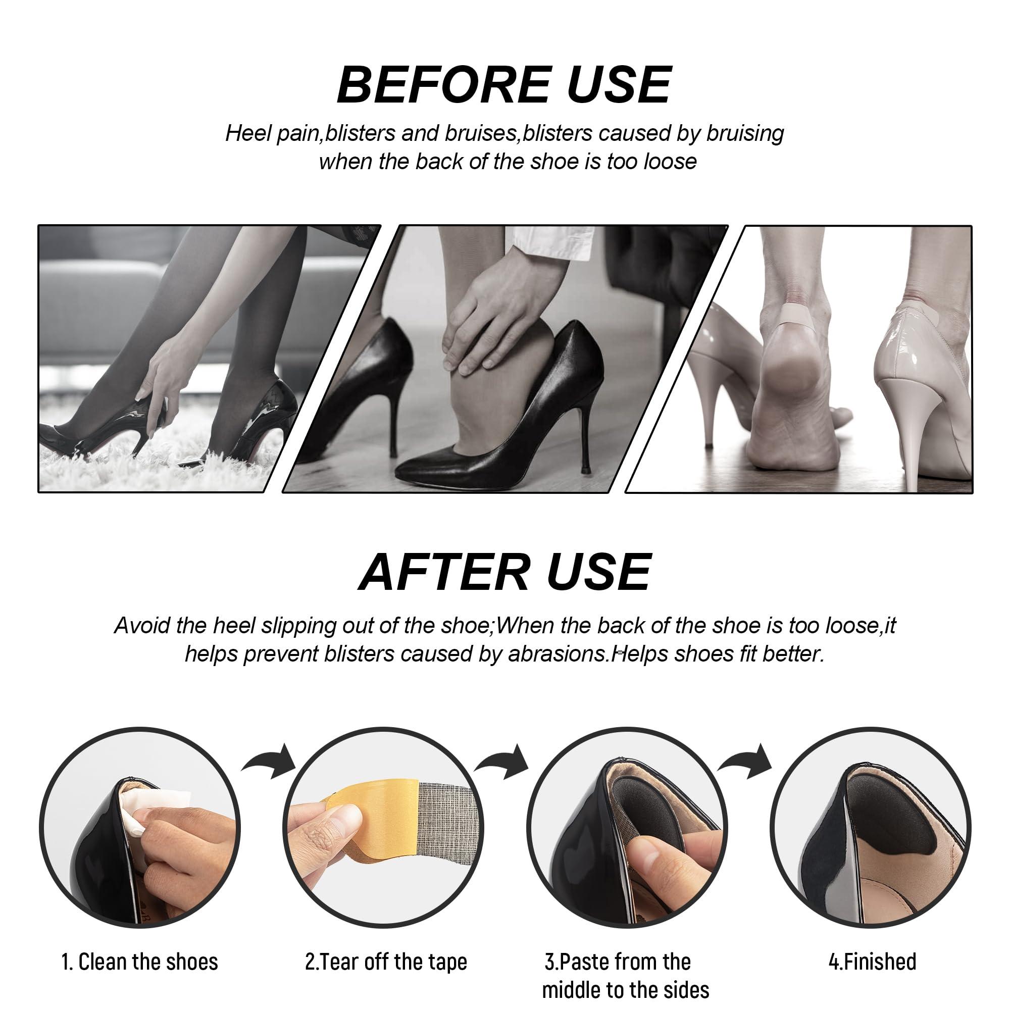 MATIE FIX Heel Grips Liner Cushions Inserts for Loose Shoes, Heel Pads Snugs for Shoe Too Big Men Women, Filler Improved Shoe Fit and Comfort, Stop Heel Slip and Blister (4 Pairs) (H Black)
