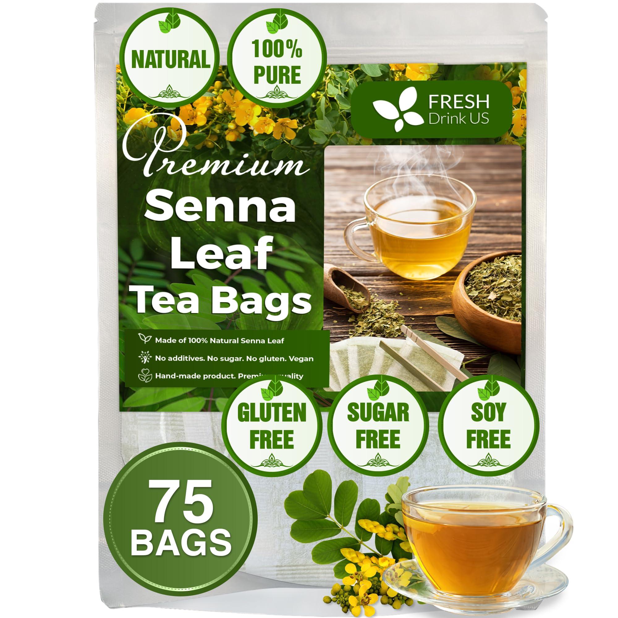 FRESHDRINKUS FreshDrinkUS, Premium 75 Senna Leaf Tea Bags, 100% Natural & Pure from Senna Leaves. Loose Leaf Senna Herbal Tea, Made with Natural Material Tea Bags. No Sugar, No Caffeine, No Gluten, Vegan.