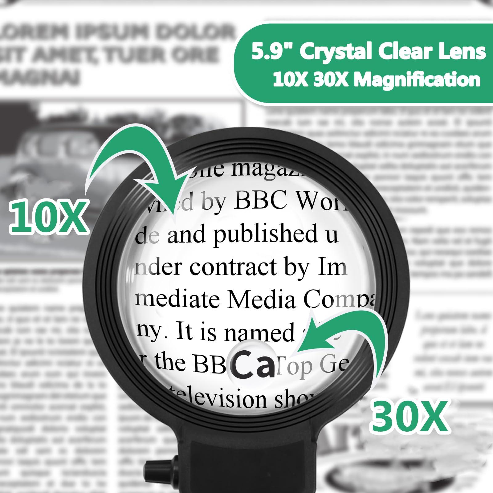 NZQXJXZ 10X 30X Floor Magnifying Glass with Light and Stand,36 LED Flexible Gooseneck Floor Magnifying Lamp, Adjustable Brightness Large Lighted Magnifiers for Reading,Sewing,Crafts,Painting,DIY,Close Work