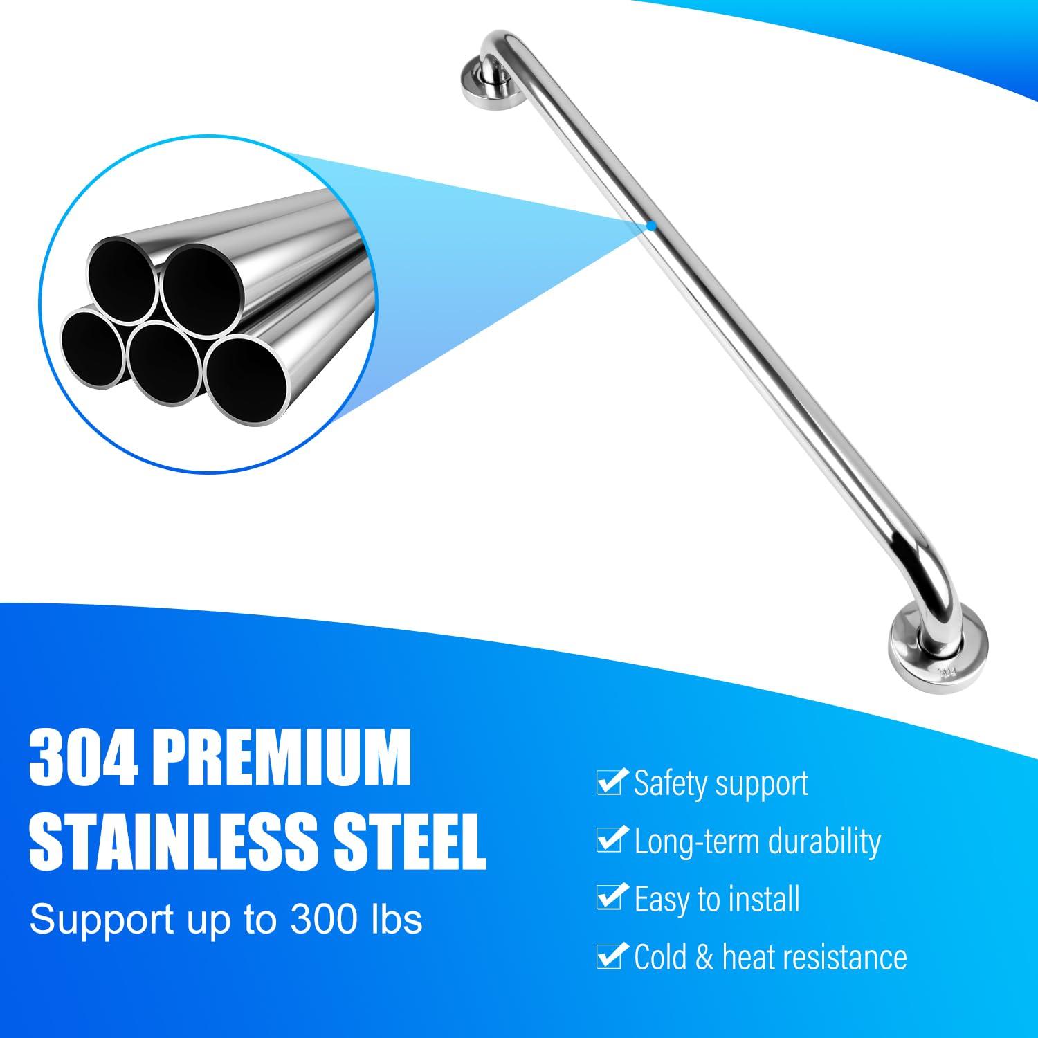 supregear supregear Bathroom Grab Bar, 24 inch 304 Stainless Steel Bathroom Safety Grab Bars Balance Grab Bar in Chrome for Bathtub Shower Toilet Kitchen Bedroom, Concealed Screw Wall Mounted