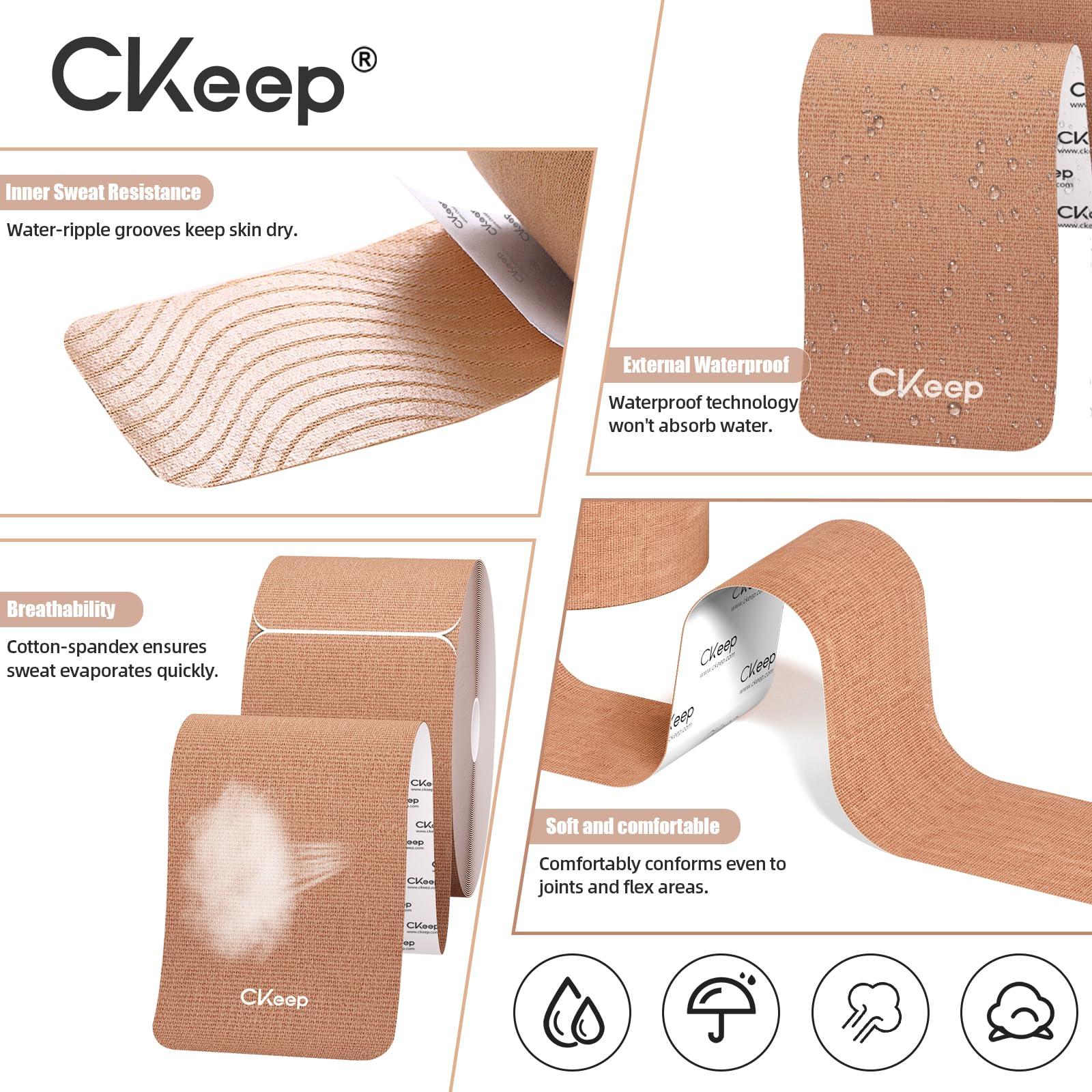 CKeep CKeep 4 Rolls Kinesiology Tape, Original Cotton Elastic Athletic Tape, 20 Precut 10\" Strips Each, Beige, Ideal for Muscle Support & Injury Prevention