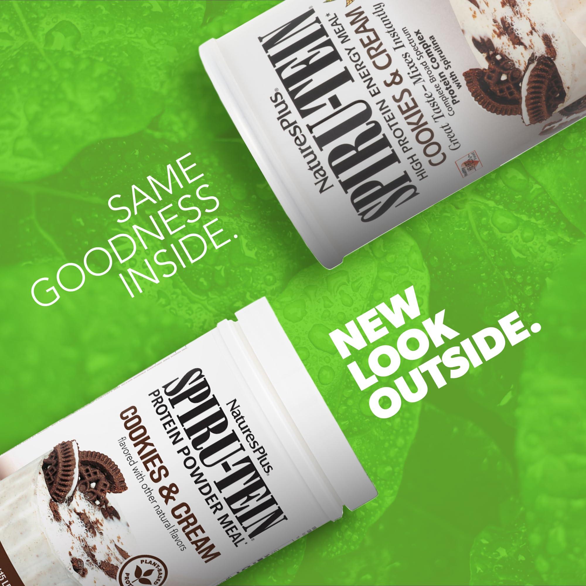 Nature's Plus NaturesPlus SPIRU-TEIN Shake - Cookies & Cream - 1.15 lbs, Spirulina Protein Powder - Plant Based Meal Replacement, Vitamins & Minerals For Energy - Vegetarian - 15 Servings