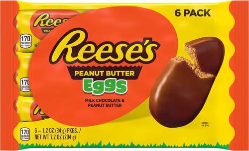 HERSHEY'S REESE\'S Milk Chocolate Peanut Butter Eggs, Easter Basket Easter Candy Packs, 1.2 oz (6 Count)