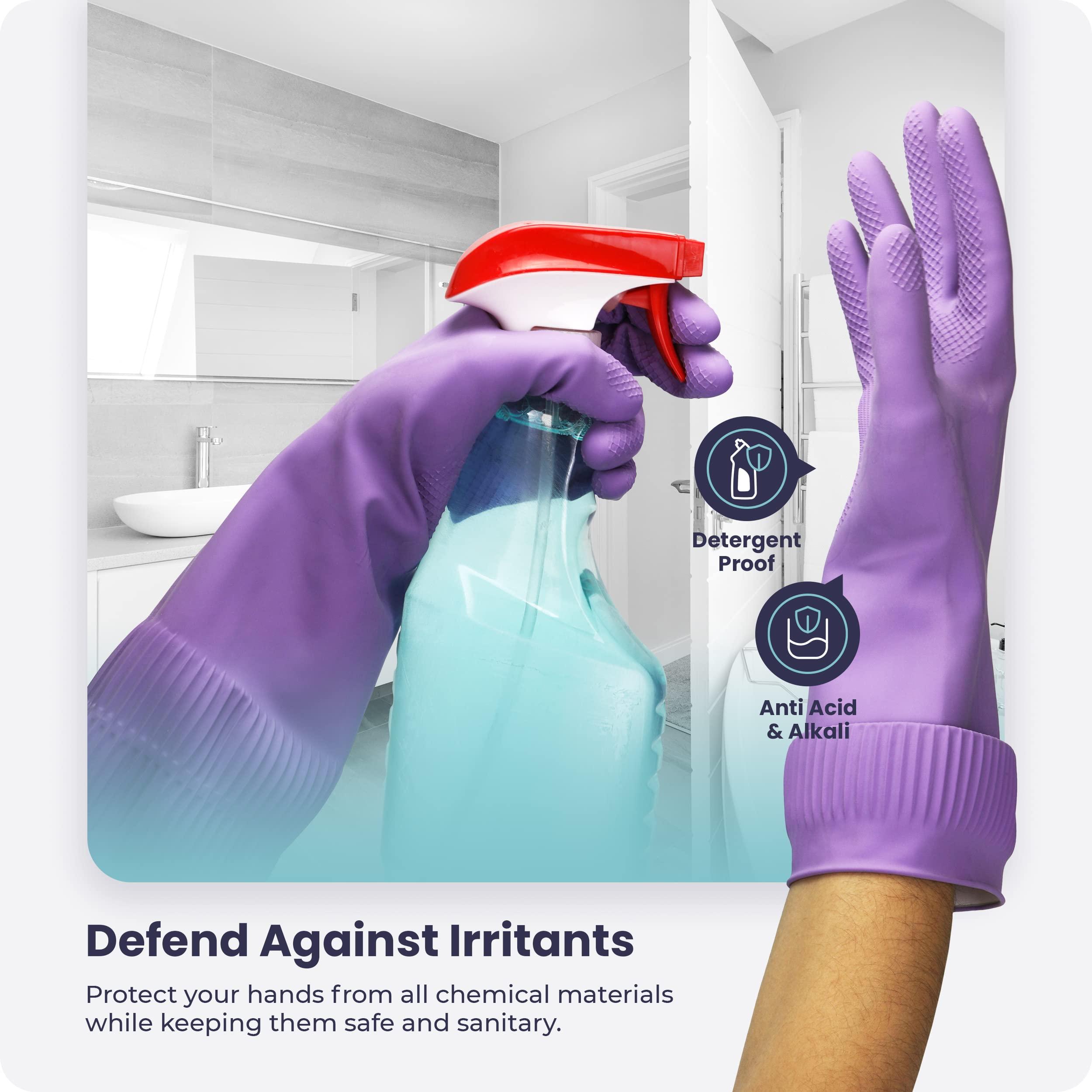 FMP Brands FMP Brands 3 Pairs Extra Long Dishwashing Gloves, 15 Inch Long Rubber Gloves for Washing Dishes, Non-Slip Cleaning Gloves, Latex Dish Gloves for Kitchen, Bathroom, Gardening (Large, Purple)