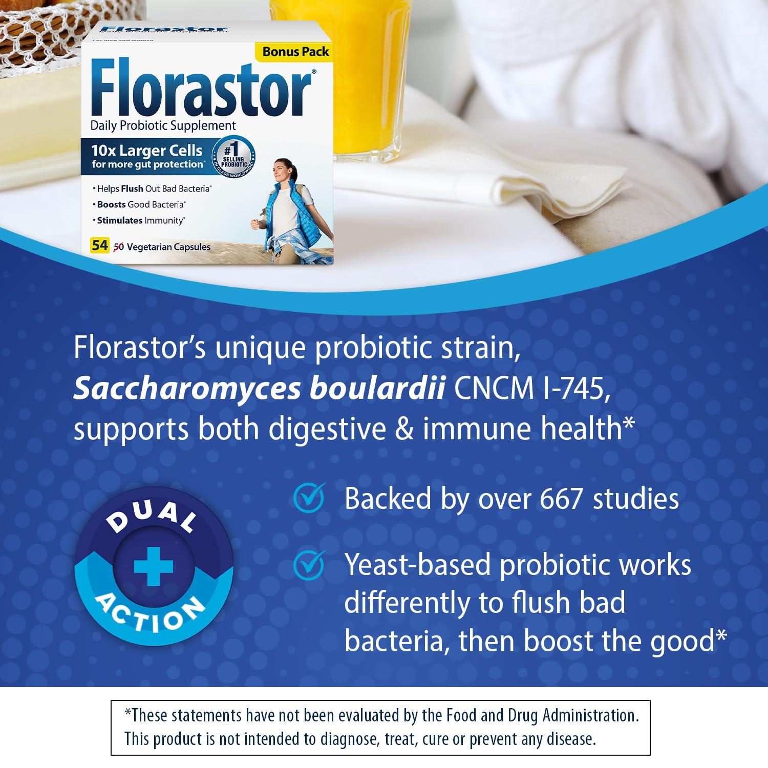 Florastor Florastor Probiotics Digestive & Immune Health Bundle with 54 & 30 Capsules, Probiotics for Women & Men, Helps Flush Out Bad Bacteria & Boosts Good with Saccharomyces Boulardii CNCM I-745 Strain