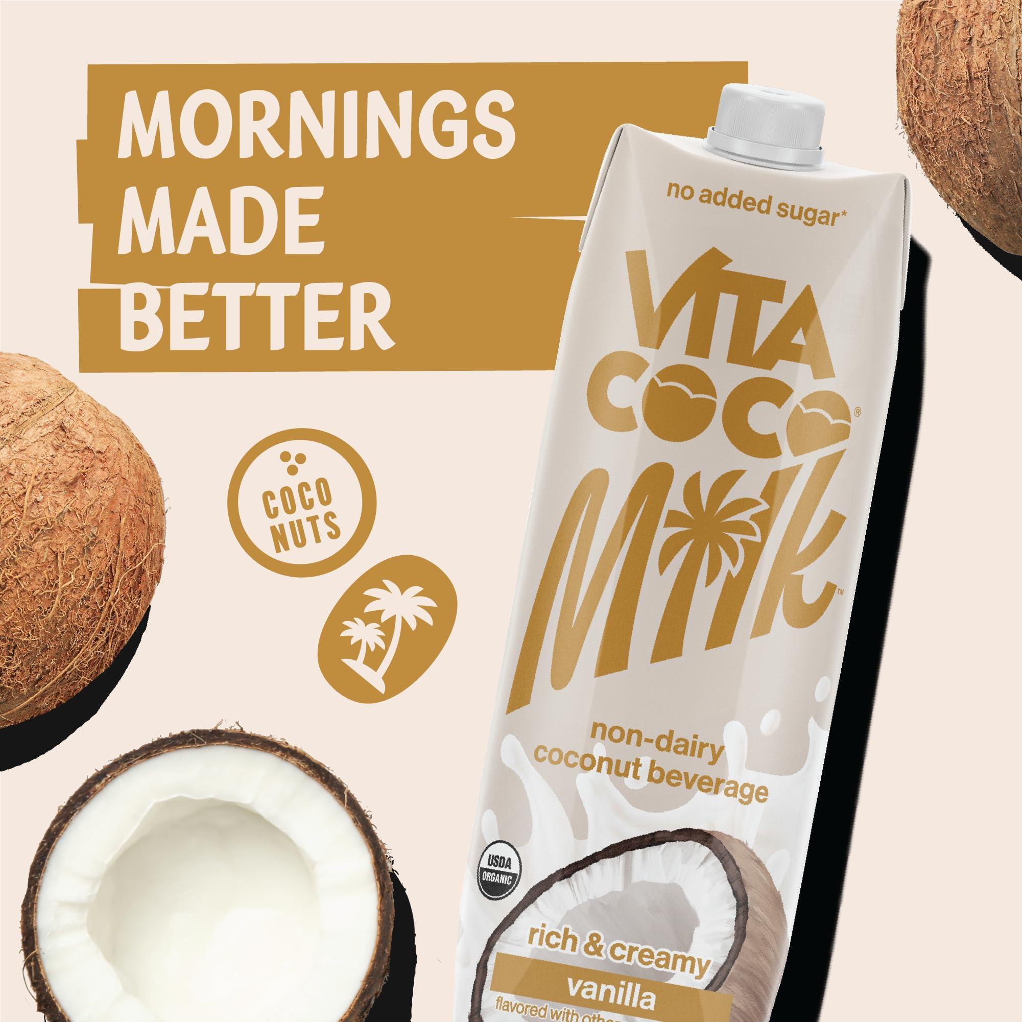 Vita Coco Vita Coco Vanilla Organic Coconut Milk, Plant Based, Dairy Free Milk Alternative - Gluten Free, Soy Free, and Unsweetened - Perfect Add to Cereal, Smoothies, Desserts -33.8 Fl Oz (Pack of 6)