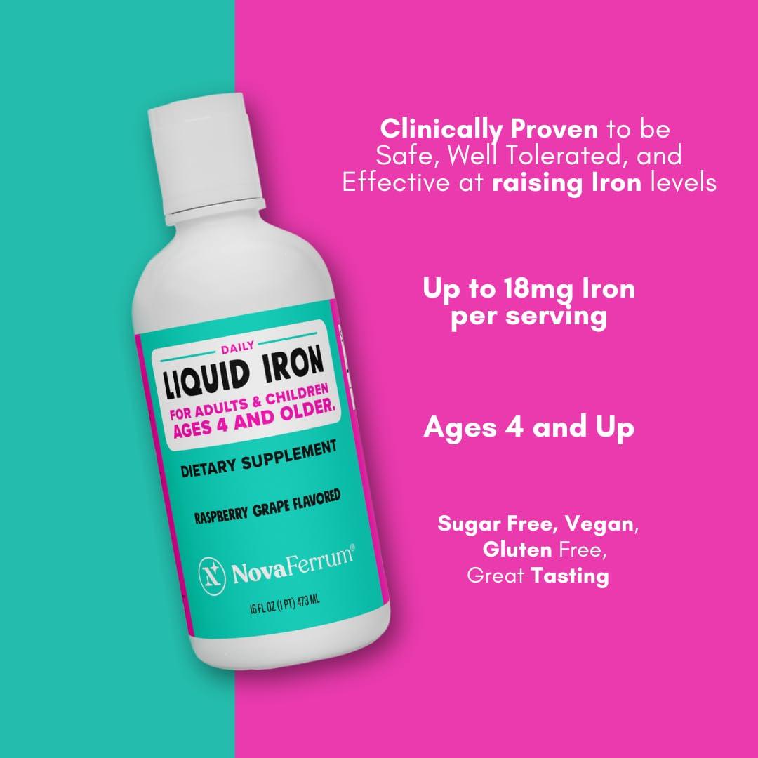 NovaFerrum NovaFerrum Yummy 16 Fl Oz | Liquid Iron Supplement for Ages 4 & Up | 18mg of Iron/Tbsp | Gluten Free | Sugar-Free | Raspberry Grape