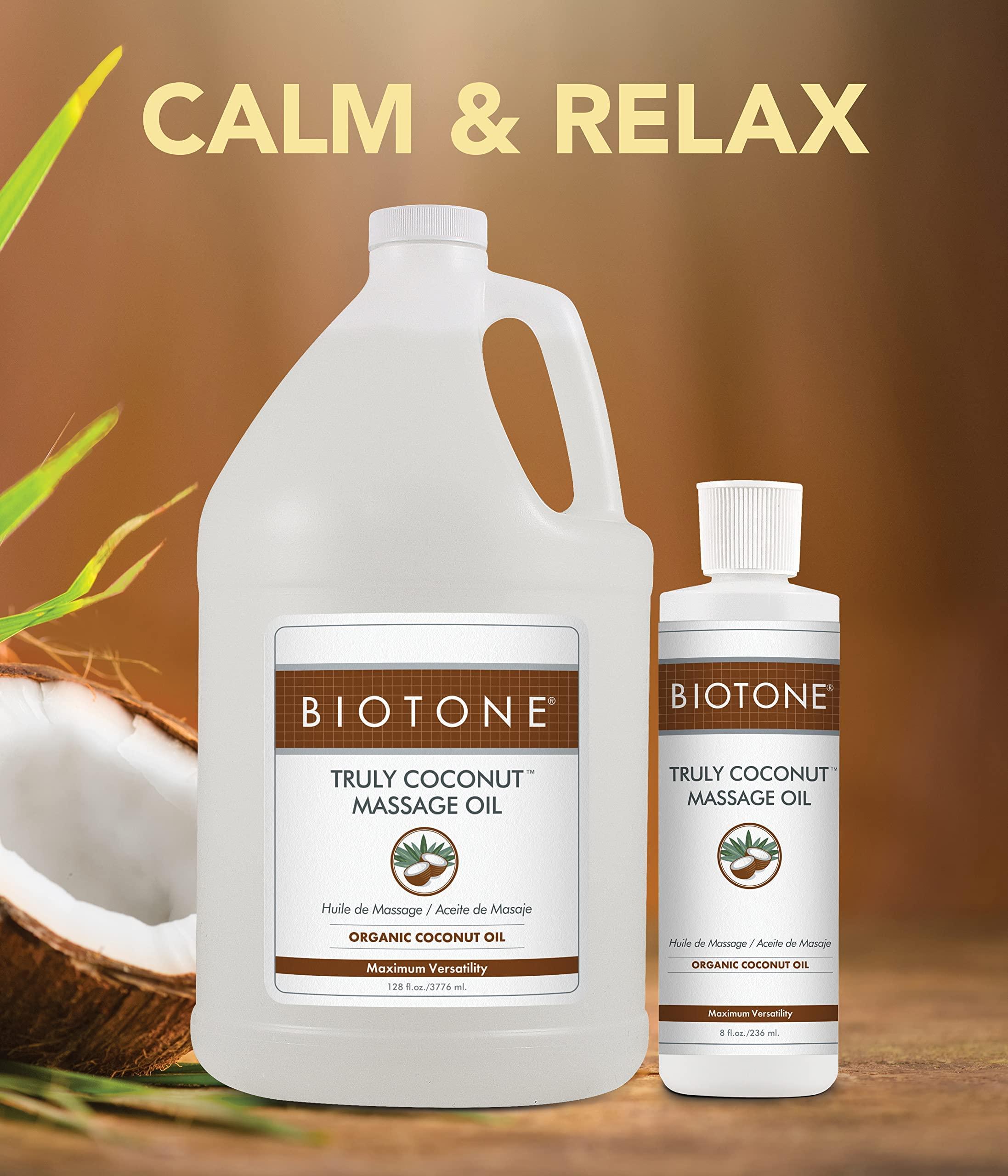 Biotone BIOTONE Truly Coconut Massage Oil with Organic Coconut Oil, Melts Away Tension and Promotes Deep Relaxation, Light, Versatile, Long-Lasting, Easy Wash-Out, Can Also Use as a Bodycare Oil