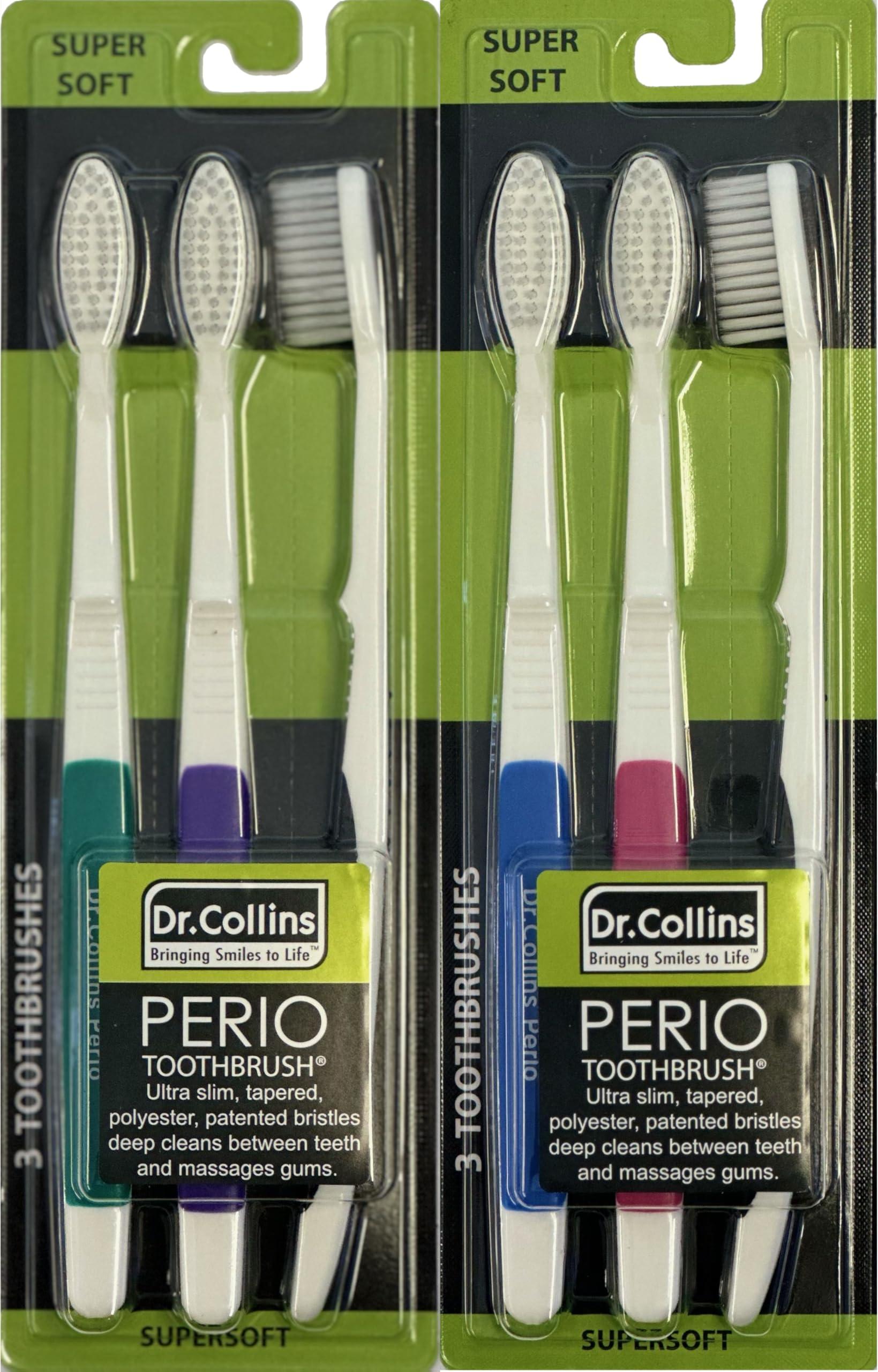 Dr. Collins Dr. Collins Perio Toothbrush with Supersoft Bristles Colors May Vary (Pack of 6)