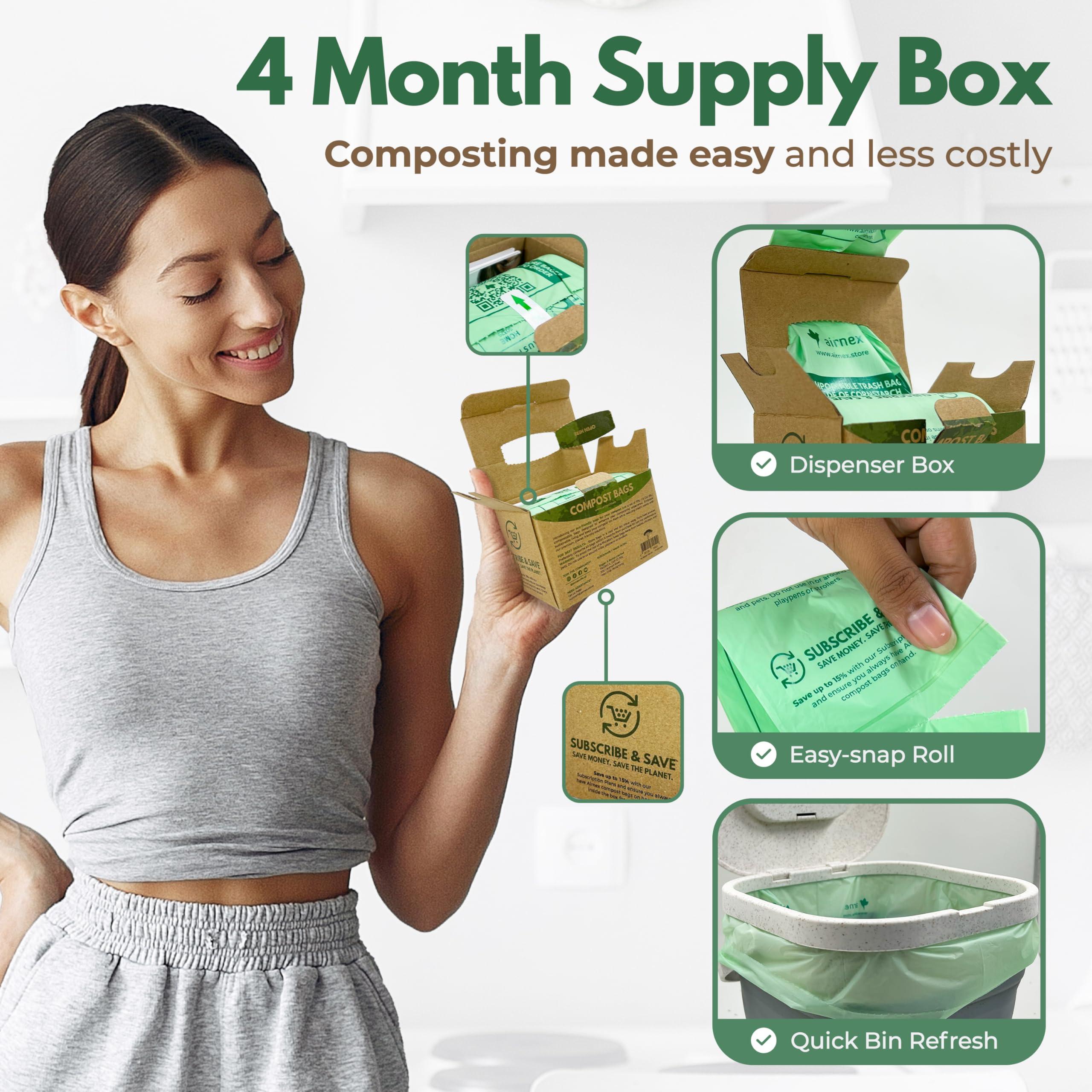 AIRNEX AIRNEX 50 Small Compost Bags for Countertop Bin 1.6 Gal - Cornstarch Compost Trash Bags - Leakproof & Tear Resistant Compostable Bags for Kitchen Compost Bin - OK Compost Home & Seedlings Certified