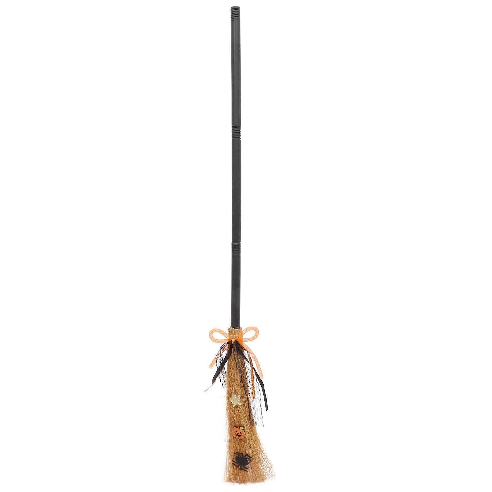 LOGOFUN LOGOFUN Halloween Witch Broom Witch Broomstick with Ribbon Plastic Witch Broom Prop for Kids Adults Party Cosplay Costume Accessories - Orange