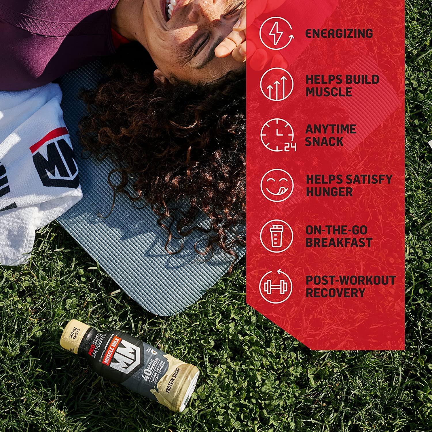 Muscle Milk Muscle Milk Pro Advanced Nutrition Protein Shake, Intense Vanilla, 11.16 Fl Oz (Pack of 12), 32g Protein, 1g Sugar, 16 Vitamins & Minerals, 5g Fiber, Workout Recovery, Energizing Snack, Packaging May Vary