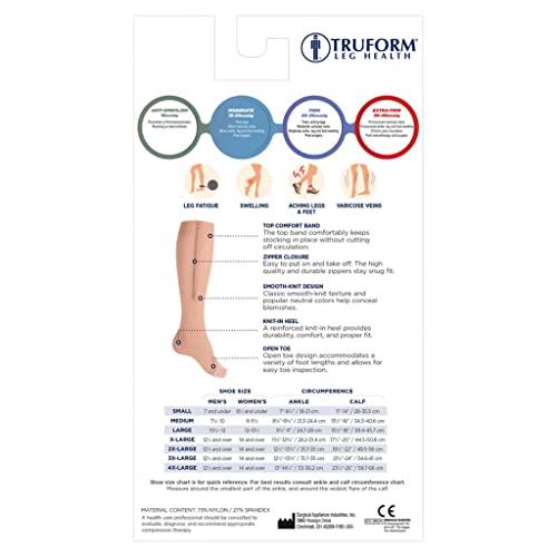 Truform Truform Zipper Compression Stockings, 15-20 mmHg Medical Socks, Women and Men, Knee High, Open Toe, Beige, Medium