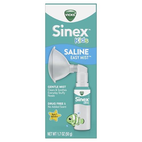 Vicks Vicks Sinex Kids Saline Easy Mist, Drug Free Saline, Ages 1 Month+, Gently Clears and Soothes Everyday Stuffy Noses, Safe for Daily Use, 1.7 OZ