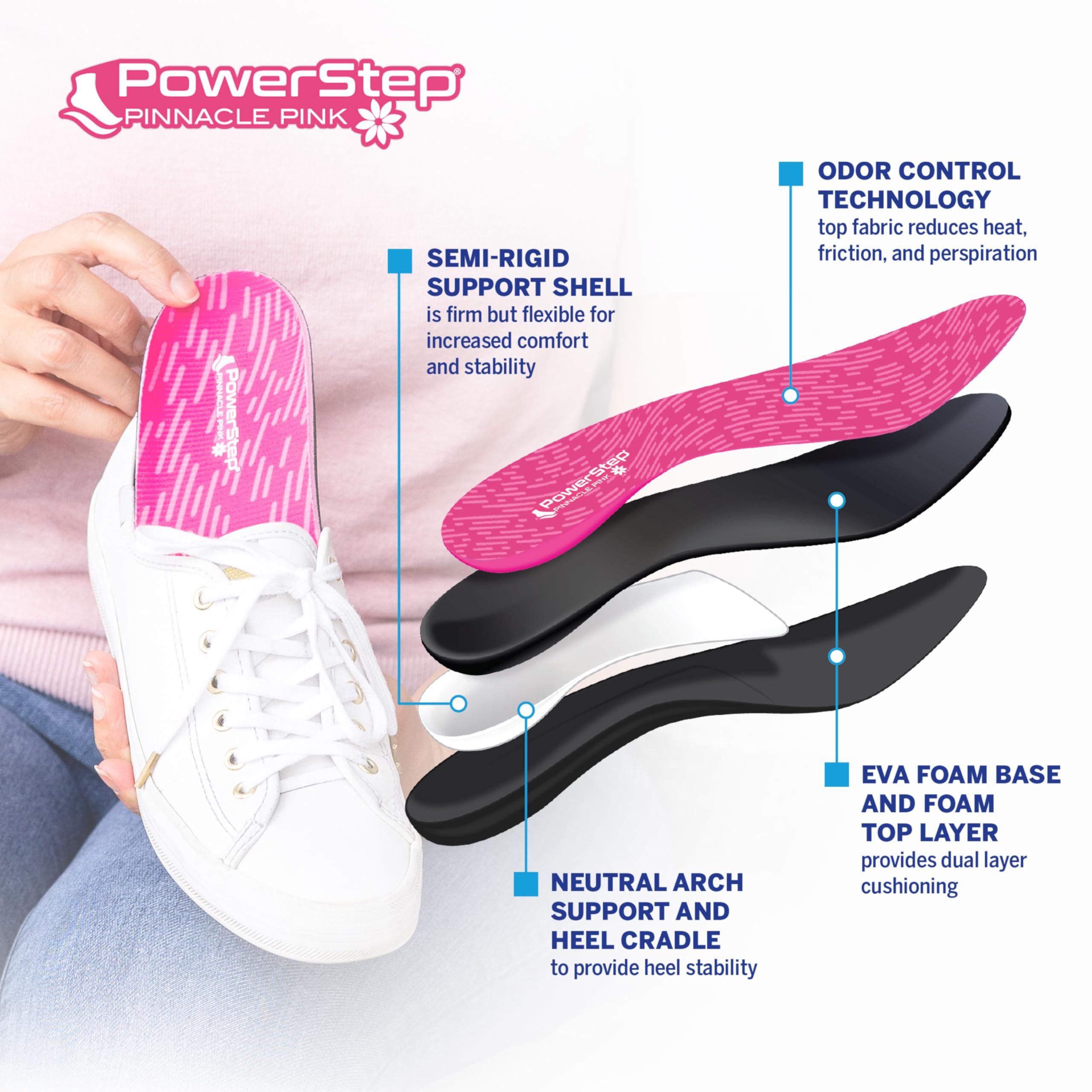 Powerstep PowerStep Pinnacle Pink Orthotics for Women - Arch Support Inserts for Pain Relief & Plantar Fasciitis - Firm + Flexible for Increased Comfort, Stability and Control from Pronation (W 7-7.5, M 5-5.5)