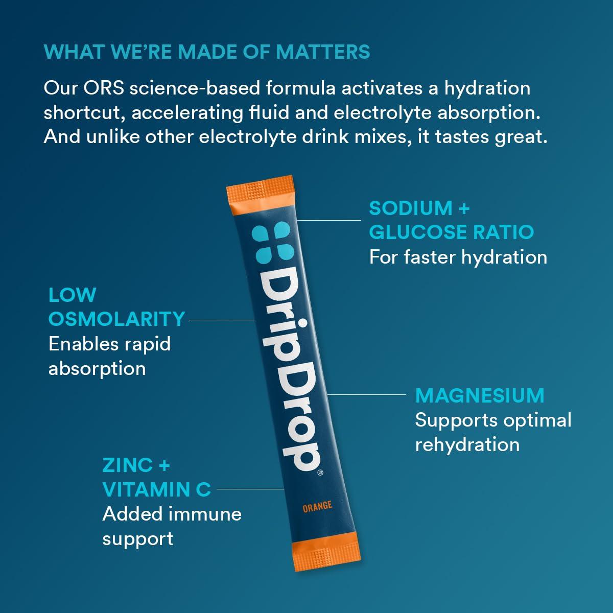 DripDrop DripDrop Hydration - Orange - Electrolyte Drink Mix Single Serve Powder Packets | Non-GMO, Gluten Free, Vegan | 32 Sticks