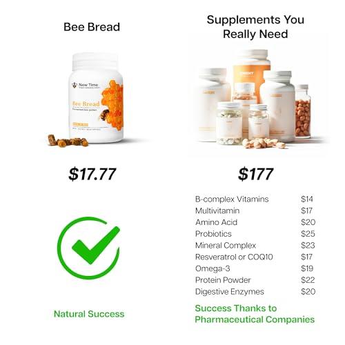 NTime Organic Bee Bread - Natural Fermented Pollen, Multivitamin for breast growth, Superfood for men, women, Vital Proteins, Immune Support & Energy Supplement