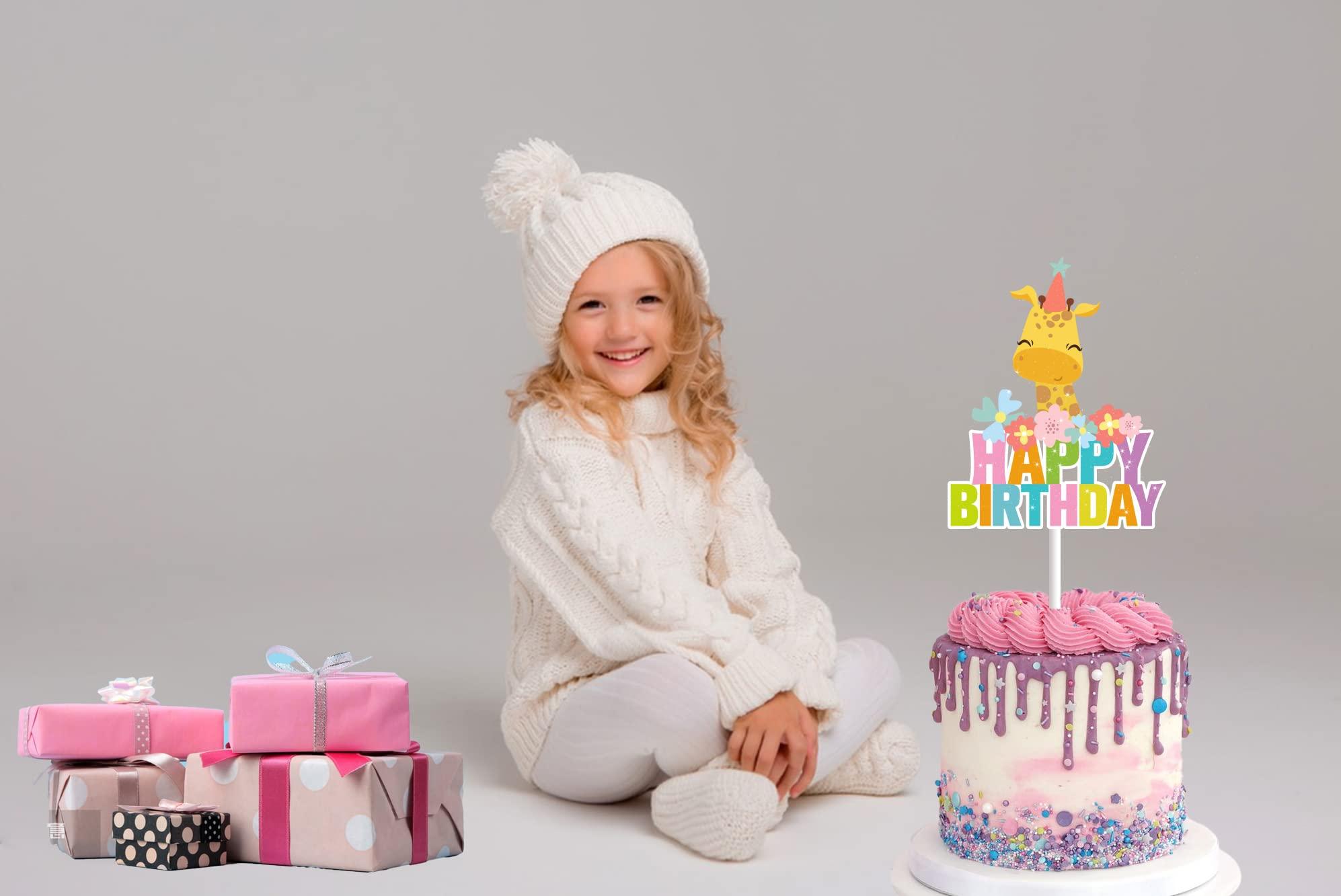 Beijiada Giraffe Cake Topper for Boys Girls Safari Animals Party Supplies for Happy Birthday Cake Jungle Wild Cake Decorations Cute Baby Giraffe Party Decorations