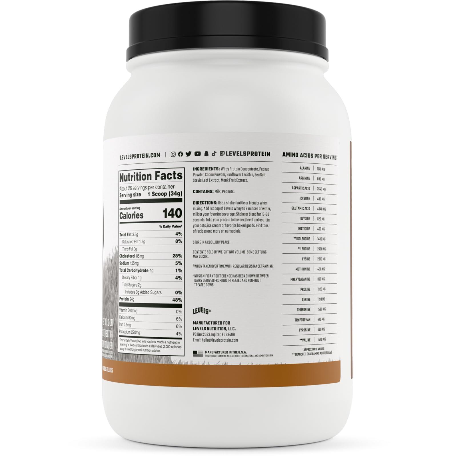 Levels Nutrition Levels Grass Fed Whey Protein, No Artificials, 24G of Protein, Chocolate Peanut Butter, 2LB