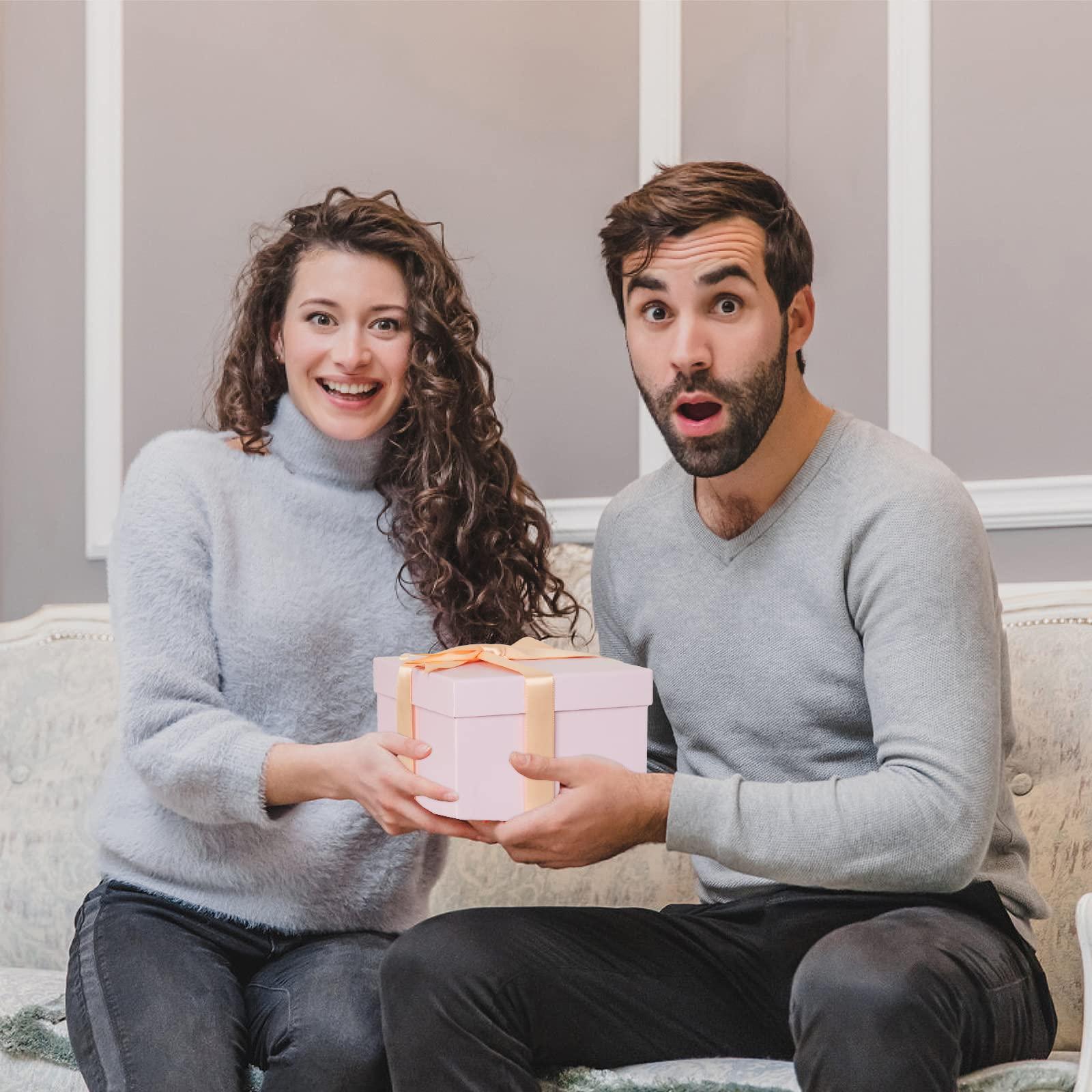 CHARMGIFTBOX CHARMGIFTBOX 5 Pack Large Square Nesting Gift Boxes with Lids for Presents, 4\"-8\" Pink Stacking Gift Box with Ribbon Card for Wedding Birthday Party Valentine Christmas