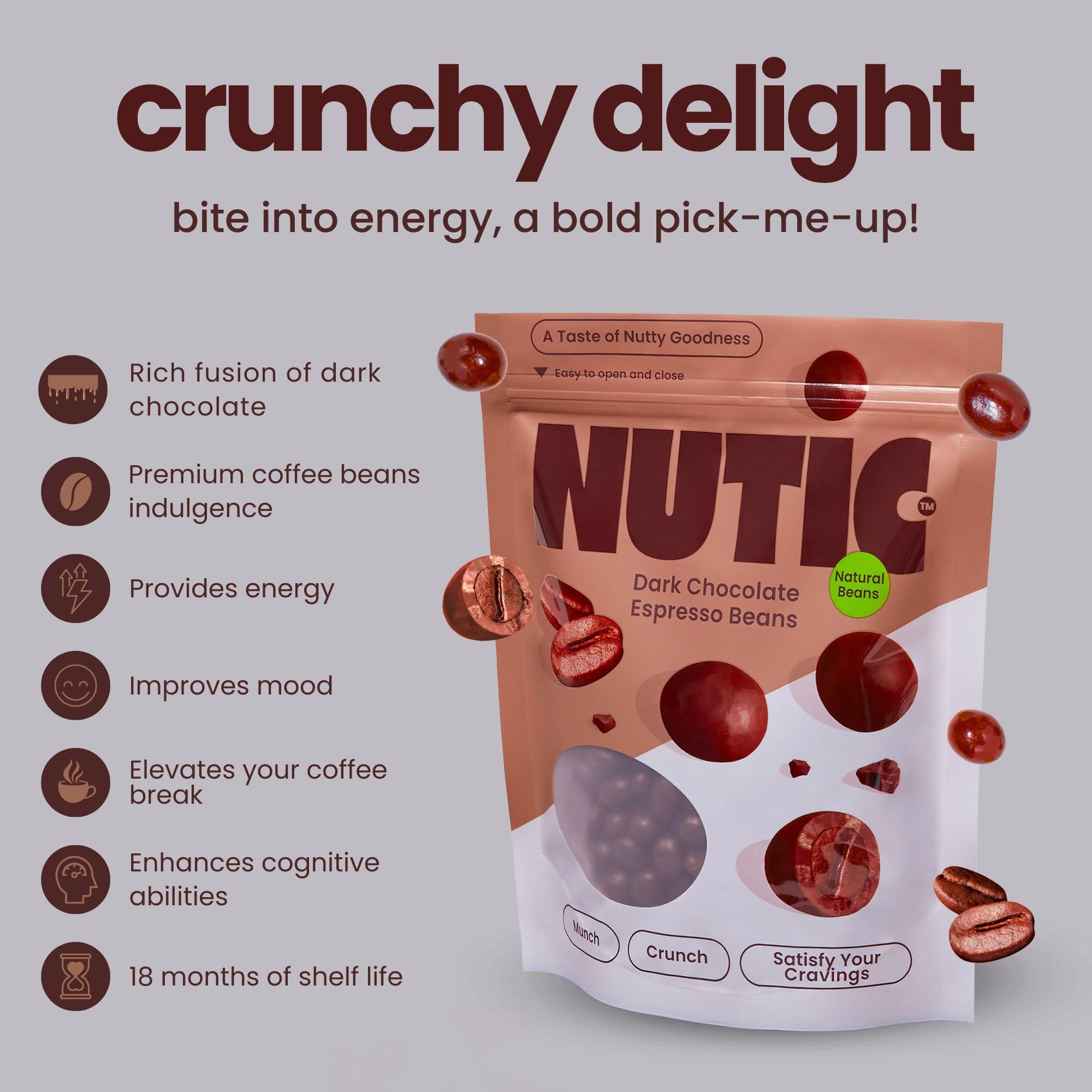 Nutic Nutic Gourmet Dark Chocolate Covered Espresso Beans - 1LB, Bulk Chocolate Espresso Candy, Dark Chocolate Coffee Beans - Irresistible, Rich & Energizing Treat - (Pack of 1)