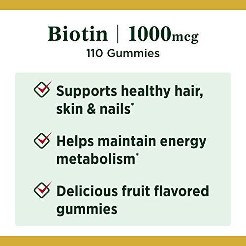 Nature's Bounty Biotin by Nature's Bounty, Vitamin Supplement, Supports Healthy Hair, Skin, and Nails, Fruit Flavored Gummies, 1000 mcg, 110 Count
