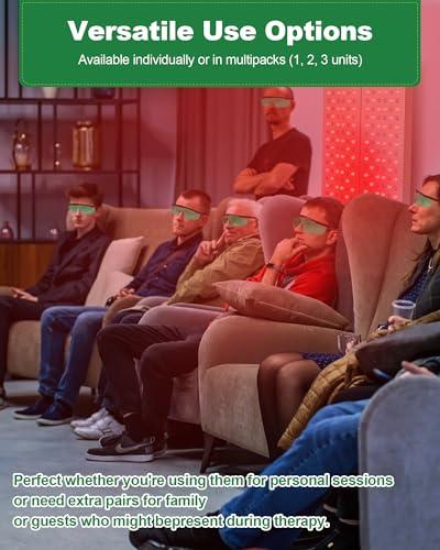 LIGHTMEUP Red Light Therapy Glasses, See-Through Eye Protection for Red Infrared 200-2000nm Full-Coverage Design Adjustable Fit Transparent Green Lenses for Phone & TV Use During Therapy Sessions Pack of 2