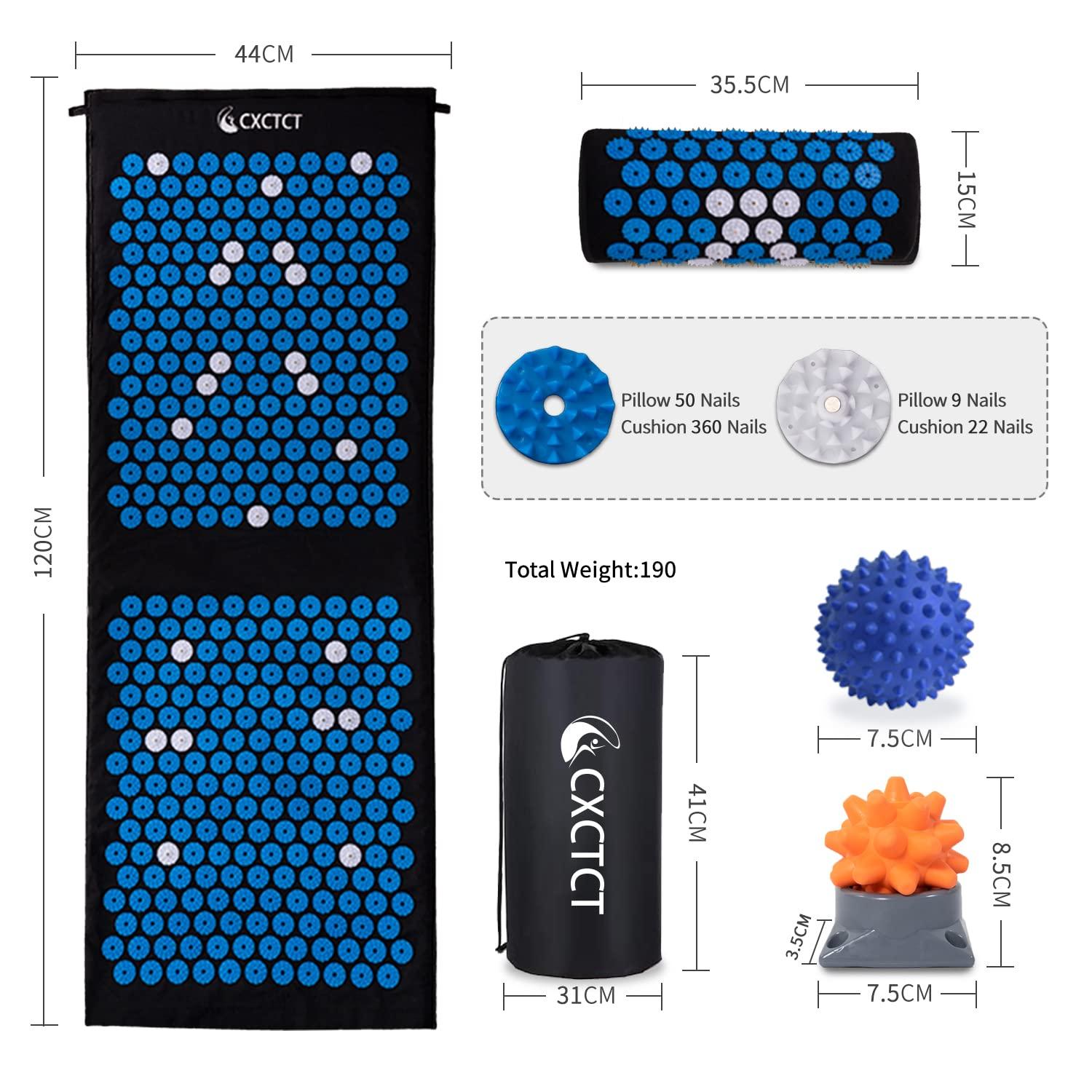 CXCTCT Extra Long Yoga Acupressure Mat Set,Massage Acupuncture Mat Large,Magnetic Mat Acupressure Body mat and Pillow for Neck Back Pain Relief(Blue)