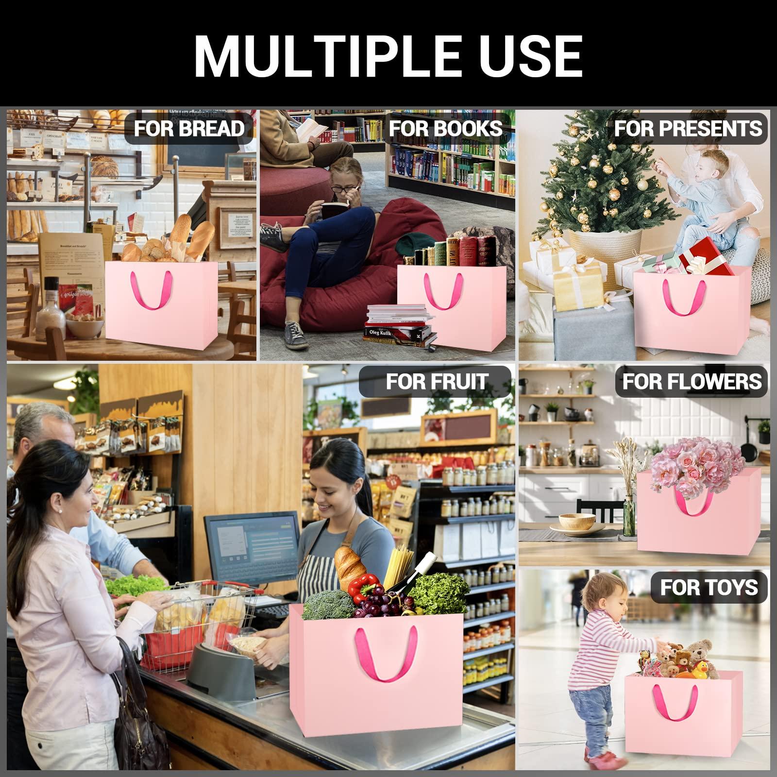 EUSOAR EUSOAR Extra Large Pink Gifts Wrap Bags, 12 Pack 16x6x12 inches Shopping Bags with Handles Bulk, Retail Wrapping Bags for Wedding, Craft Grocery, Boutique, Party Favor, Business