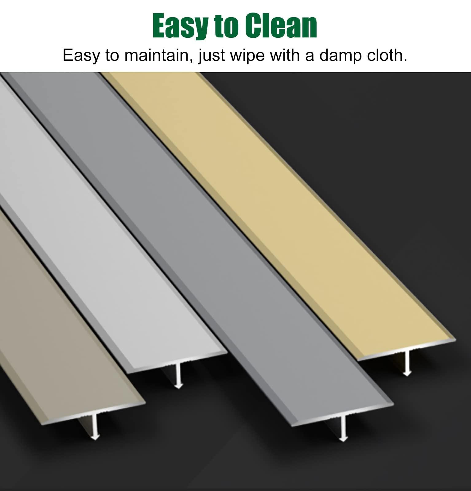 LJHU Threshold Transition Strips Durable Indoor Transition Strips, T-Mold Reducer Flute for Tile to Laminate/Wood to Tile, Customizable Size Easy Clean Floor Transition (Color : Silver, Size : Large)