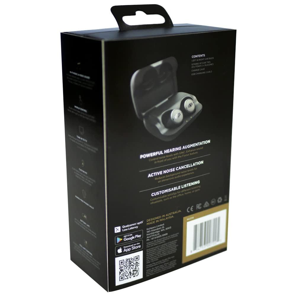 Nuheara IQbuds 2 MAX Hearing Amplifier with Personalization via IQbuds App, 7 Preset Programs, Bluetooth, Rechargeable, Active Noise Cancellation, 1 Pair of Earbuds