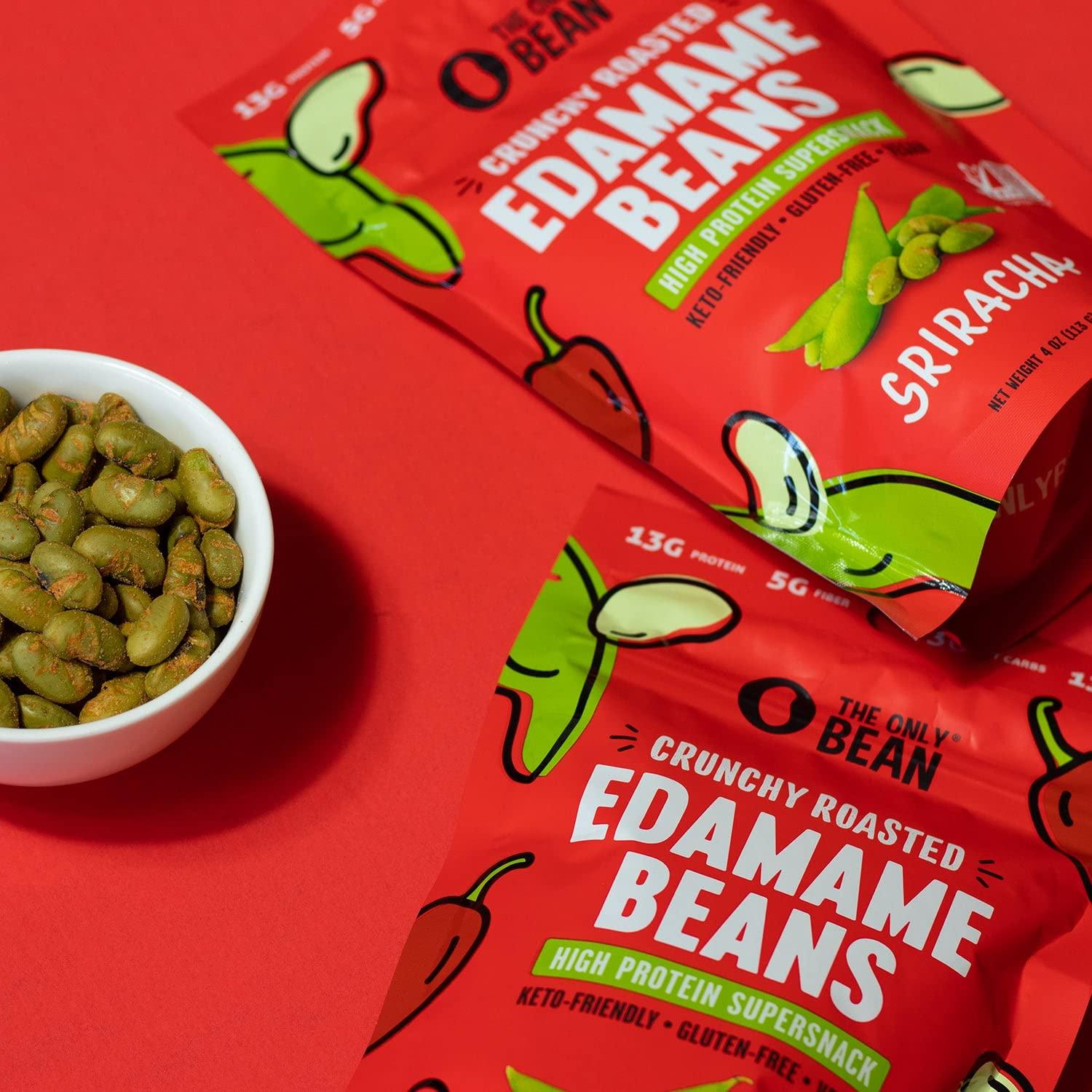 The Only Bean The Only Bean Crunchy Roasted Edamame Snack (Sriracha), High Protein Snacks (13g) Healthy Protein Chips, Keto Friendly Food (2g Net), Plant-Based Vegan Snacks, Office Snacks, Spicy Snack, 4oz (3 Pack)